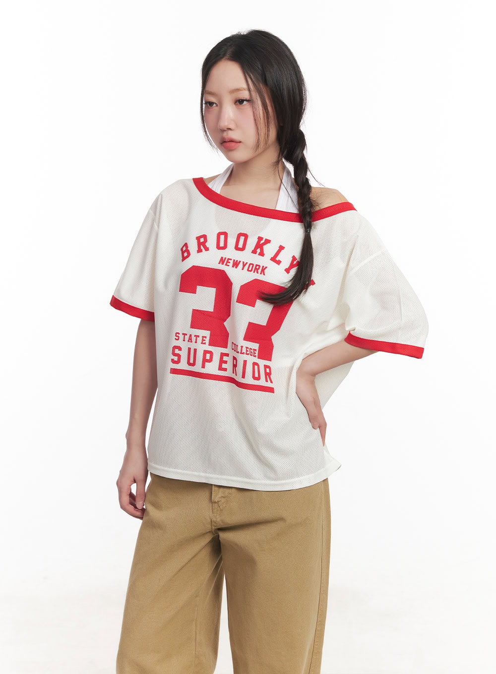 Sporty Mesh Off-Shoulder Top CA530