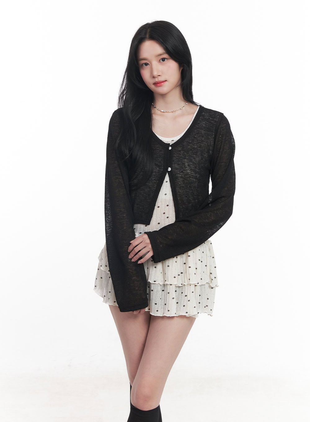 Sheer Buttoned Crop Cardigan CY526