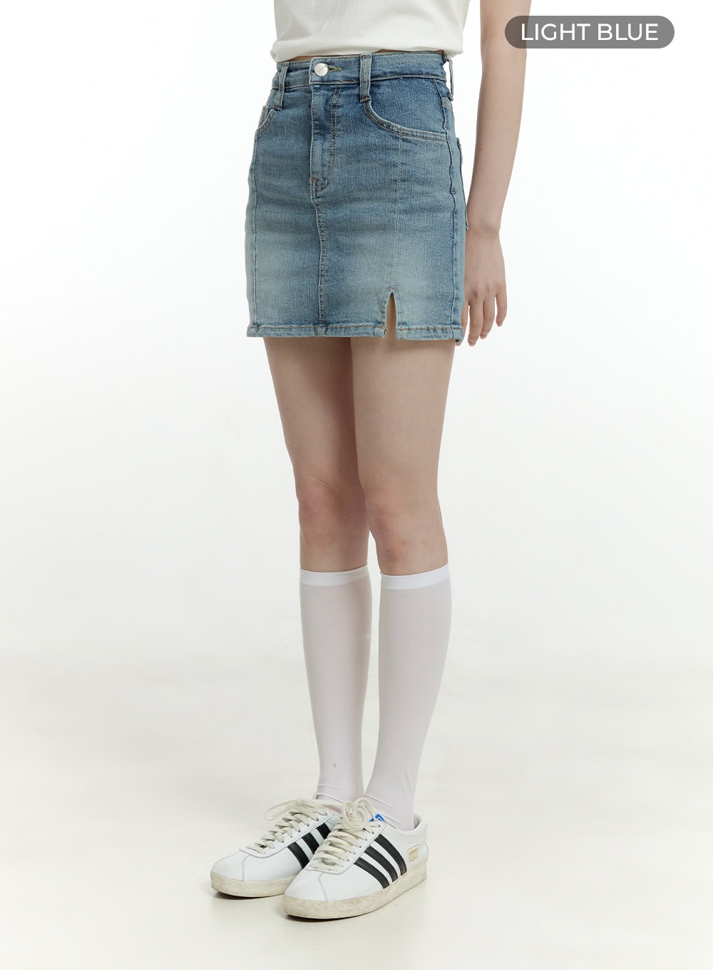 Slit Washed Denim Mini Skirt CL426