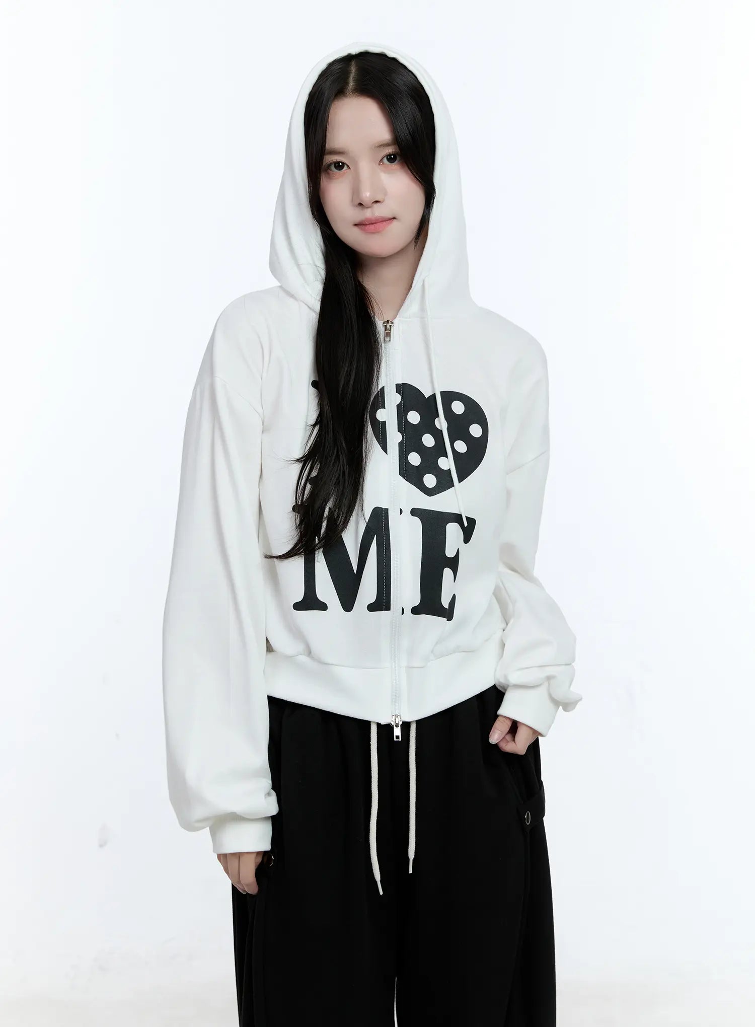 Polka-Dot Graphic Zip-Up Hoodie CG514