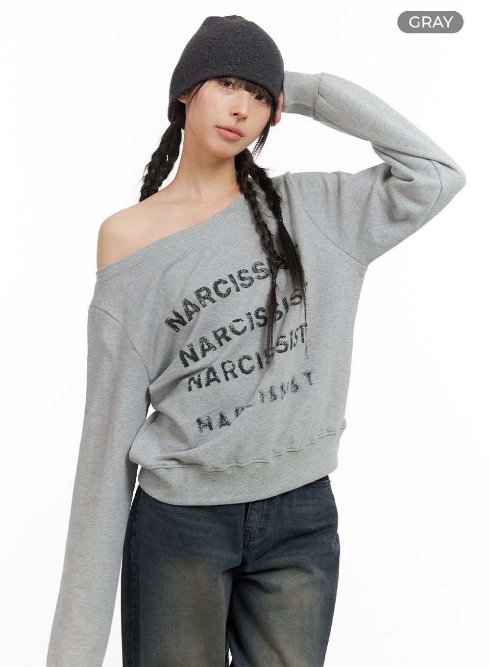 Cozy Lettering Off Shoulder Sweatshirt CG419