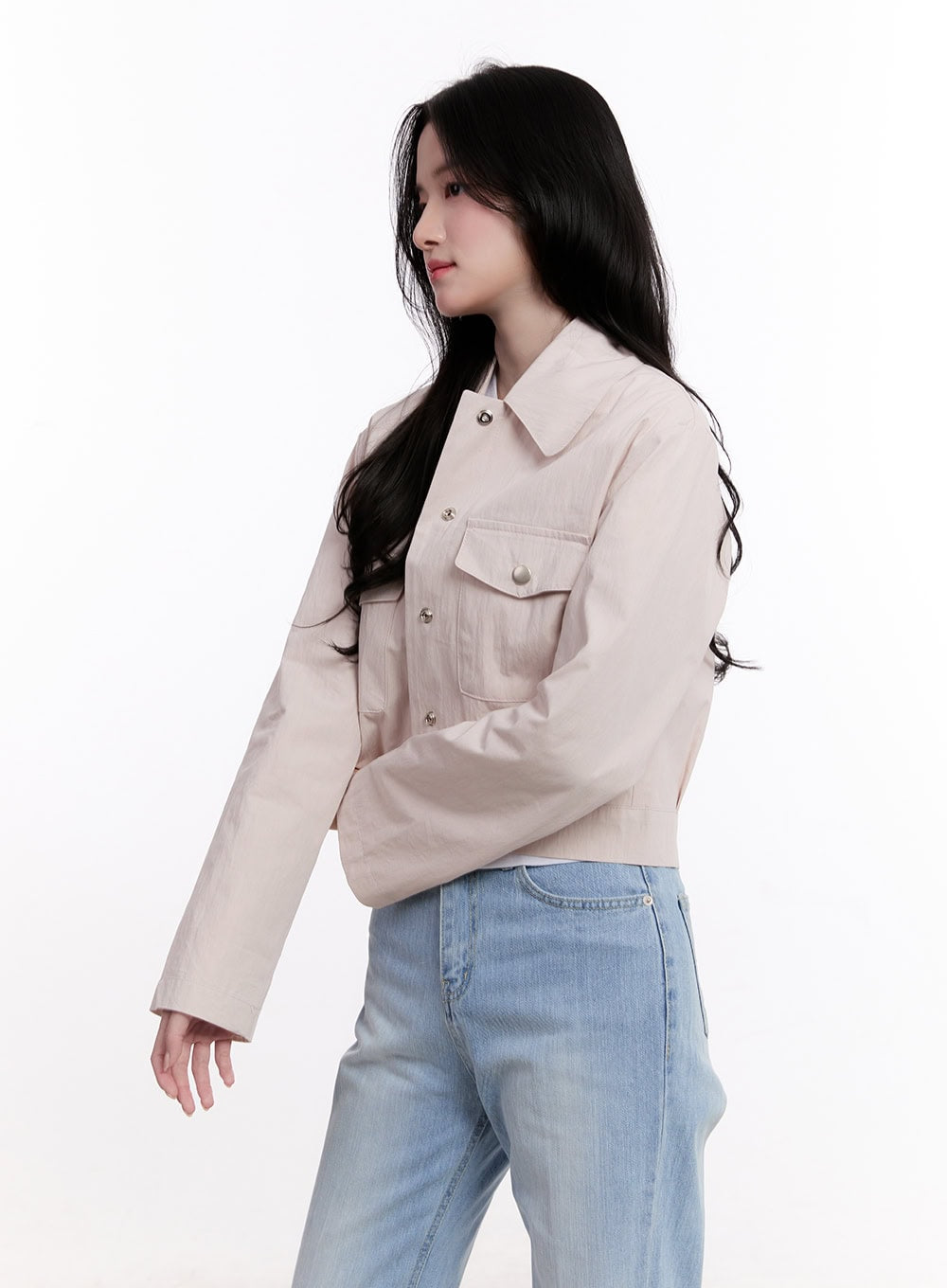 Cropped Buttoned Collared Jacket CM526