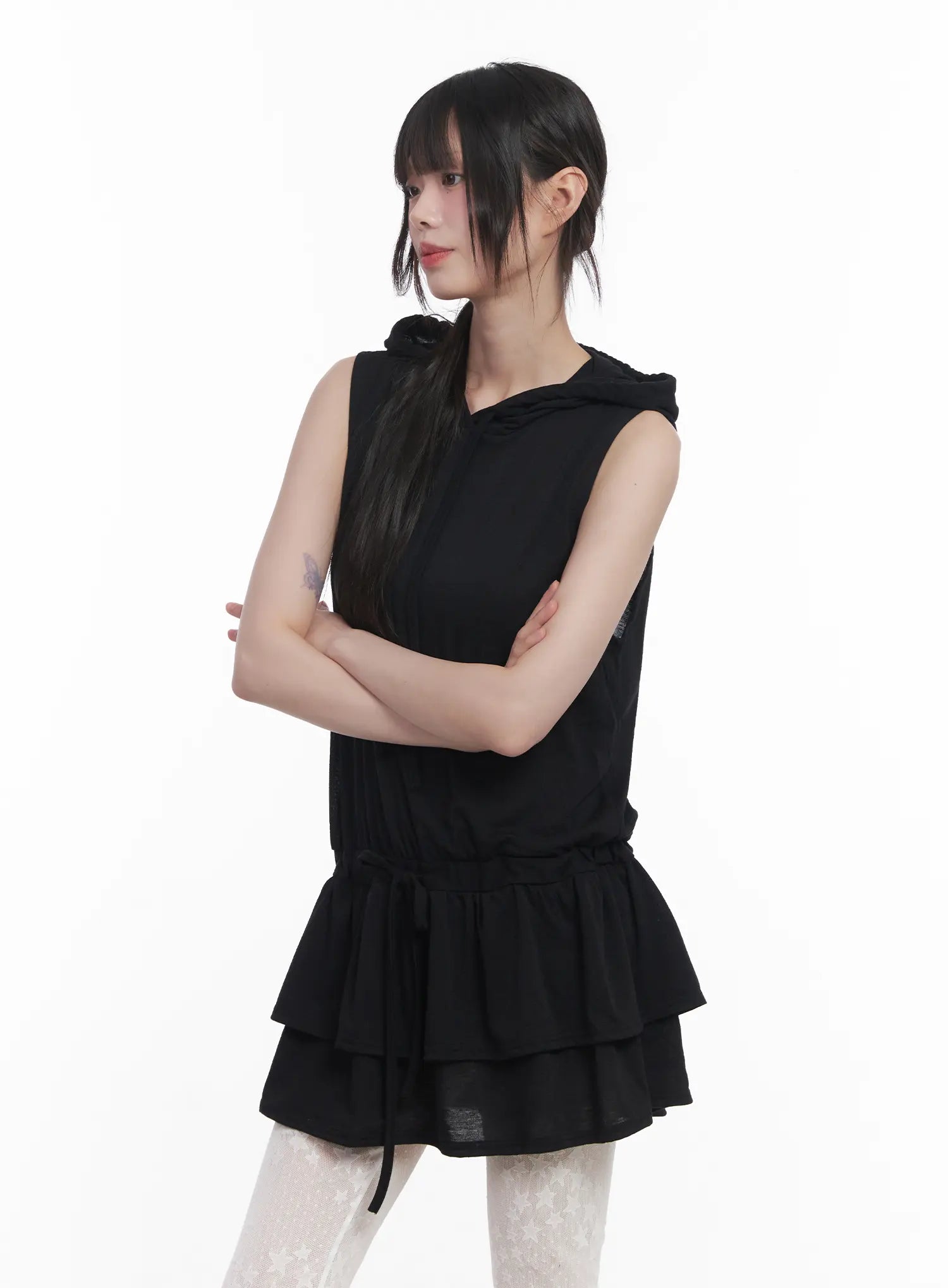 Sleeveless Hooded Mini Dress CU519