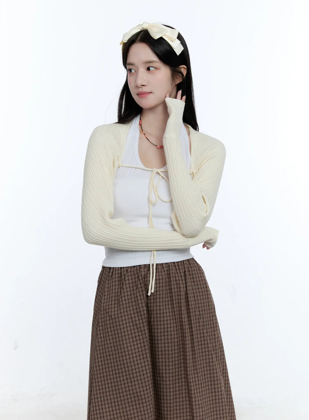Ribbed Bow-Tie Knit Bolero CG514