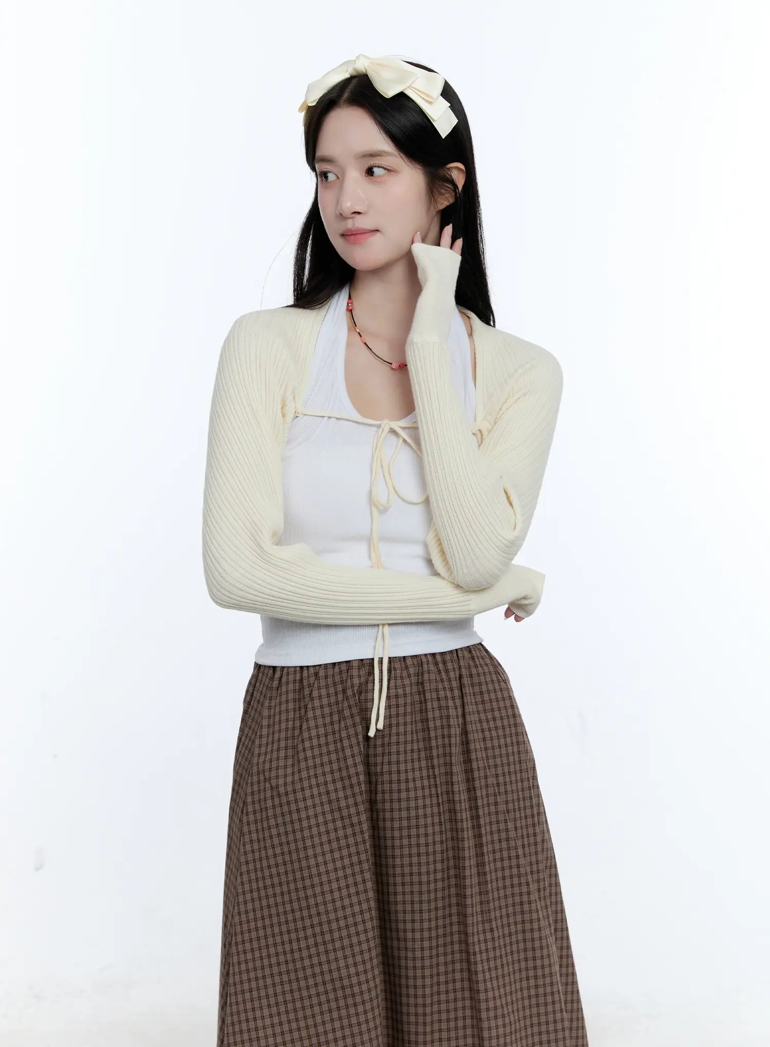 Ribbed Bow-Tie Knit Bolero CG514