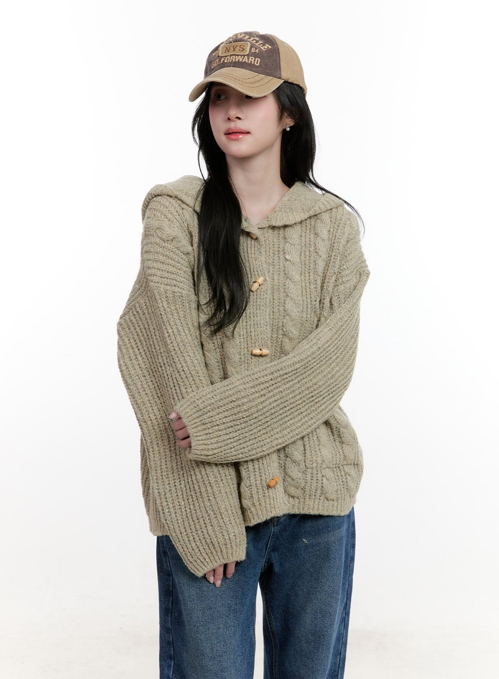 Oversized Cable Knit Hooded Cardigan CF527