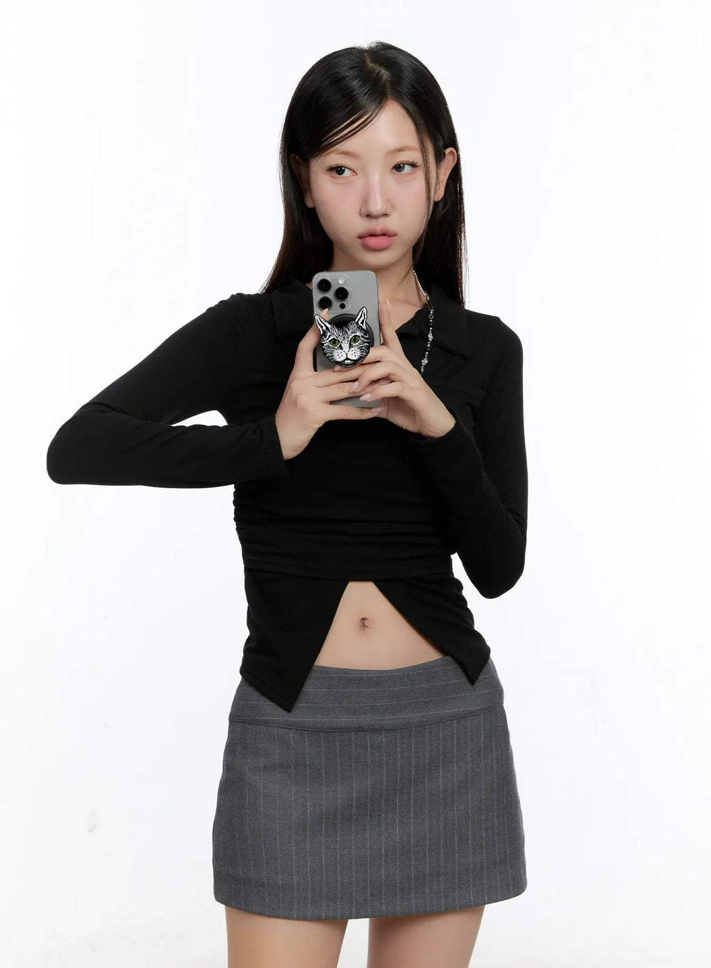 Layered Collar Shirred Long Sleeve Top CS518