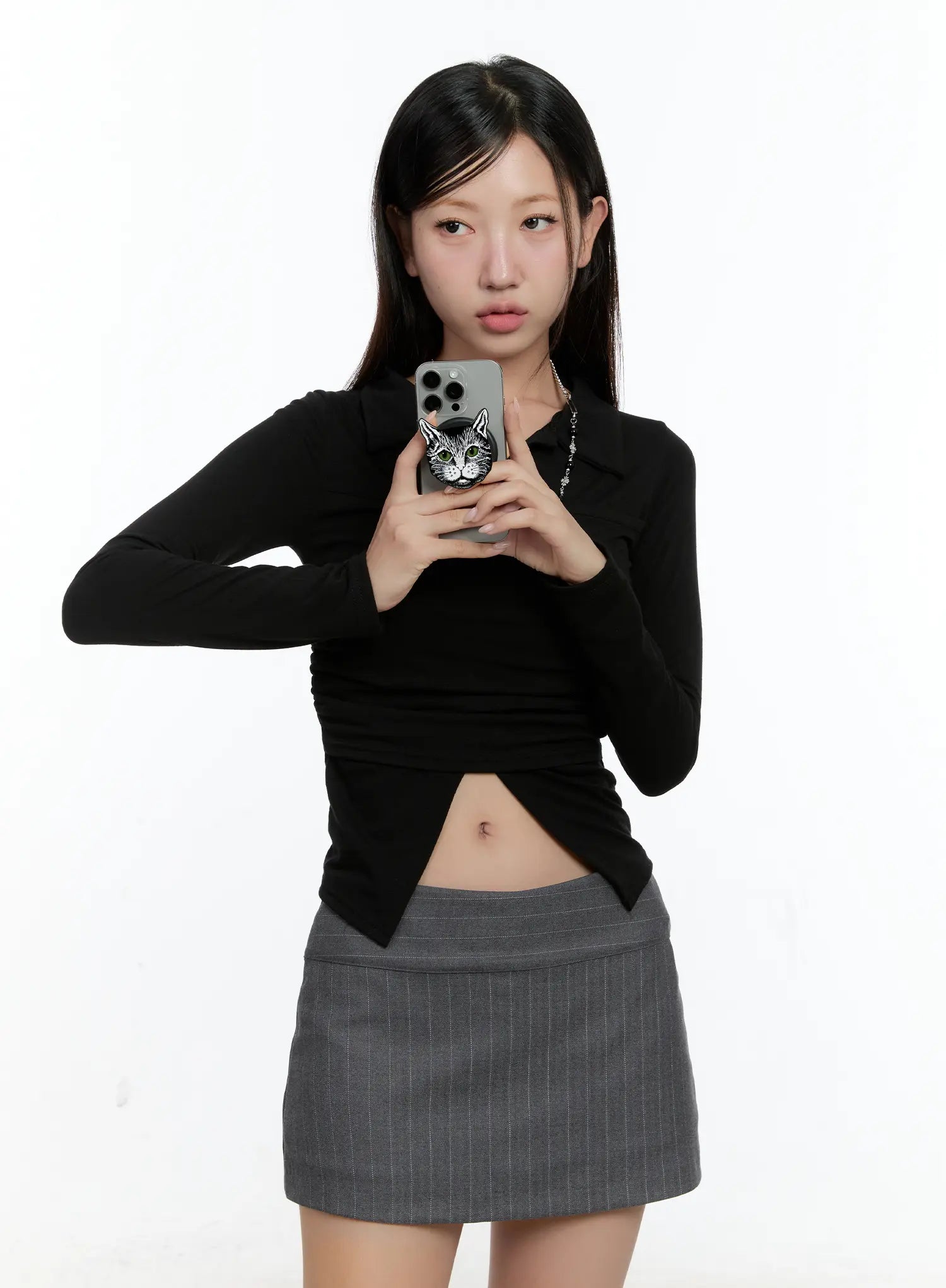 Layered Collar Shirred Long Sleeve Top CS518