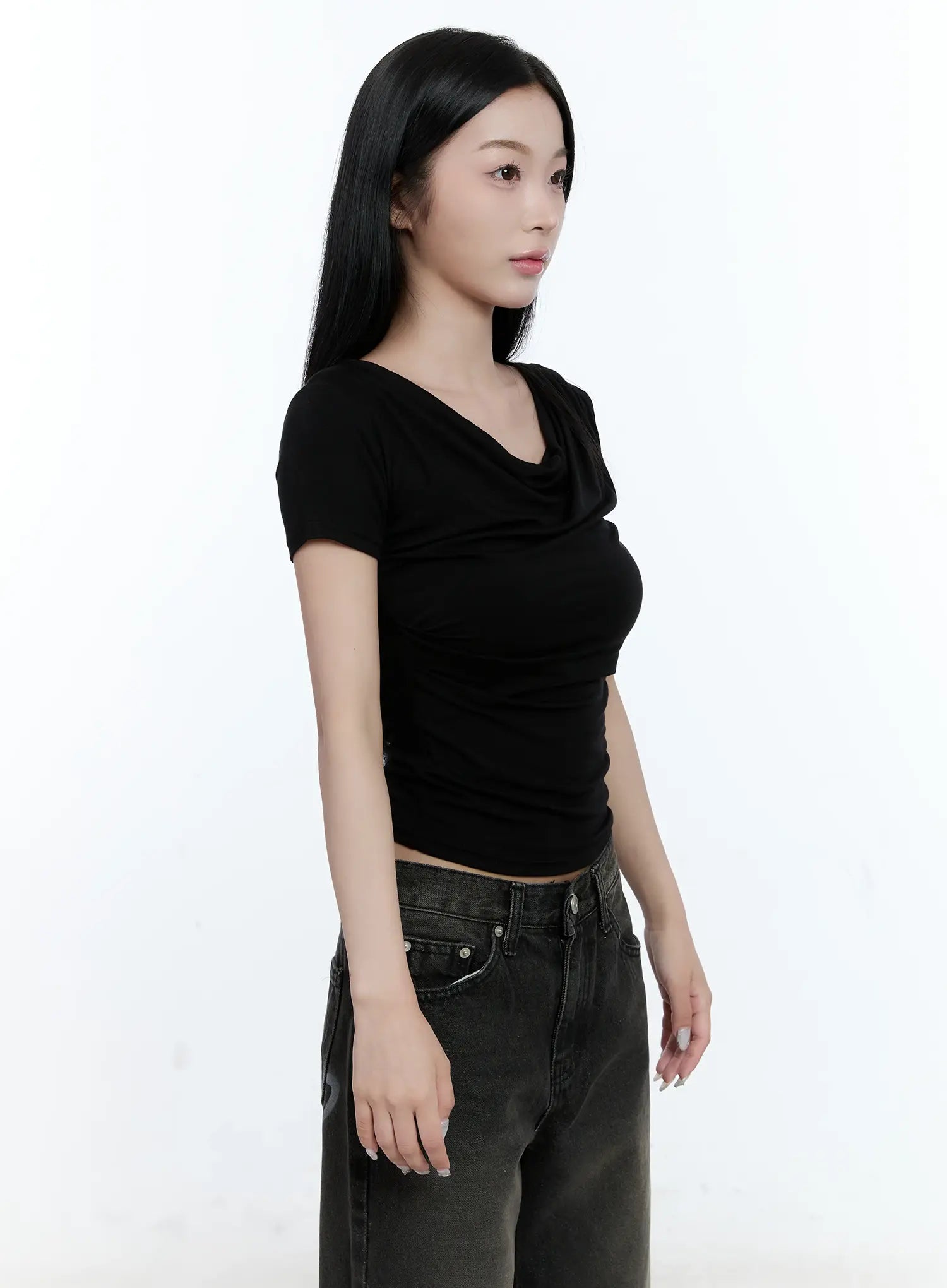 Shirred Draped Short-Sleeve Top CL530