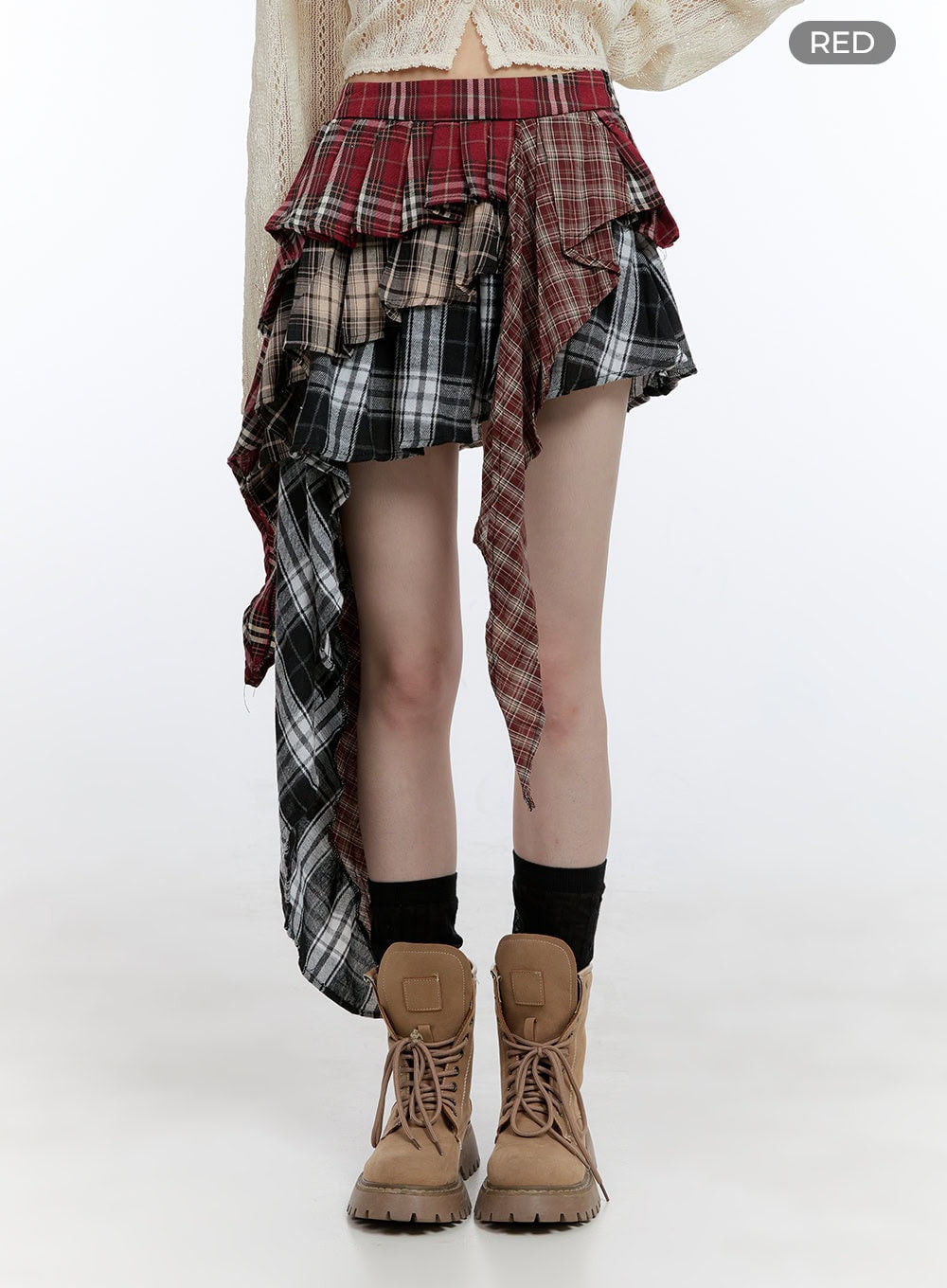 Asymmetrical Ruffle Checkered Mini Skirt CG412