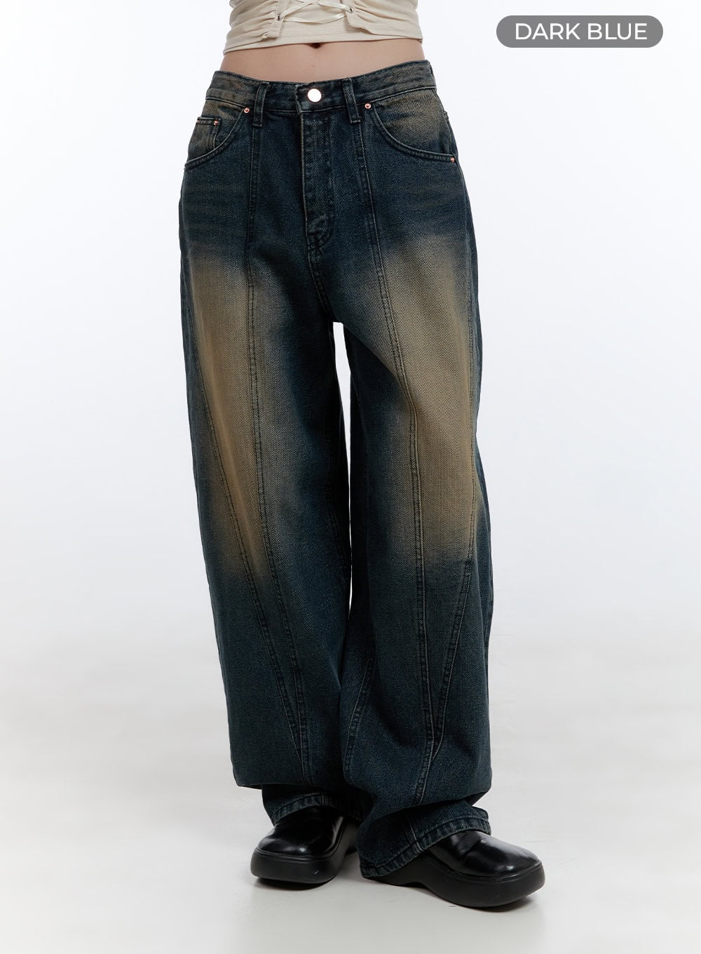 Cari Stitched Washed Denim Baggy Jeans CG413