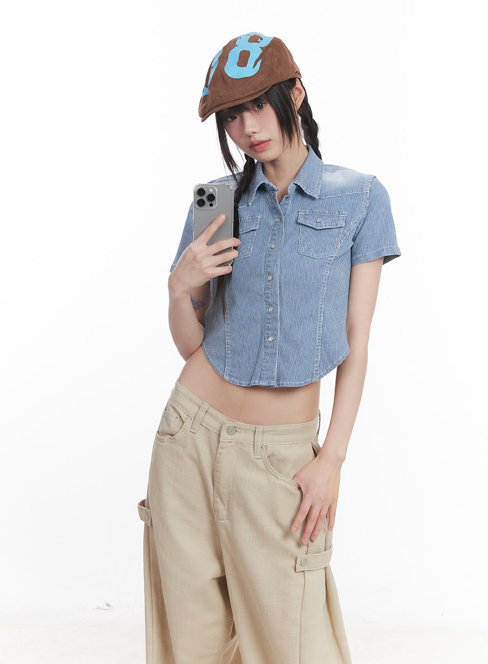 Striped Half-Sleeve Denim Shirt CU506