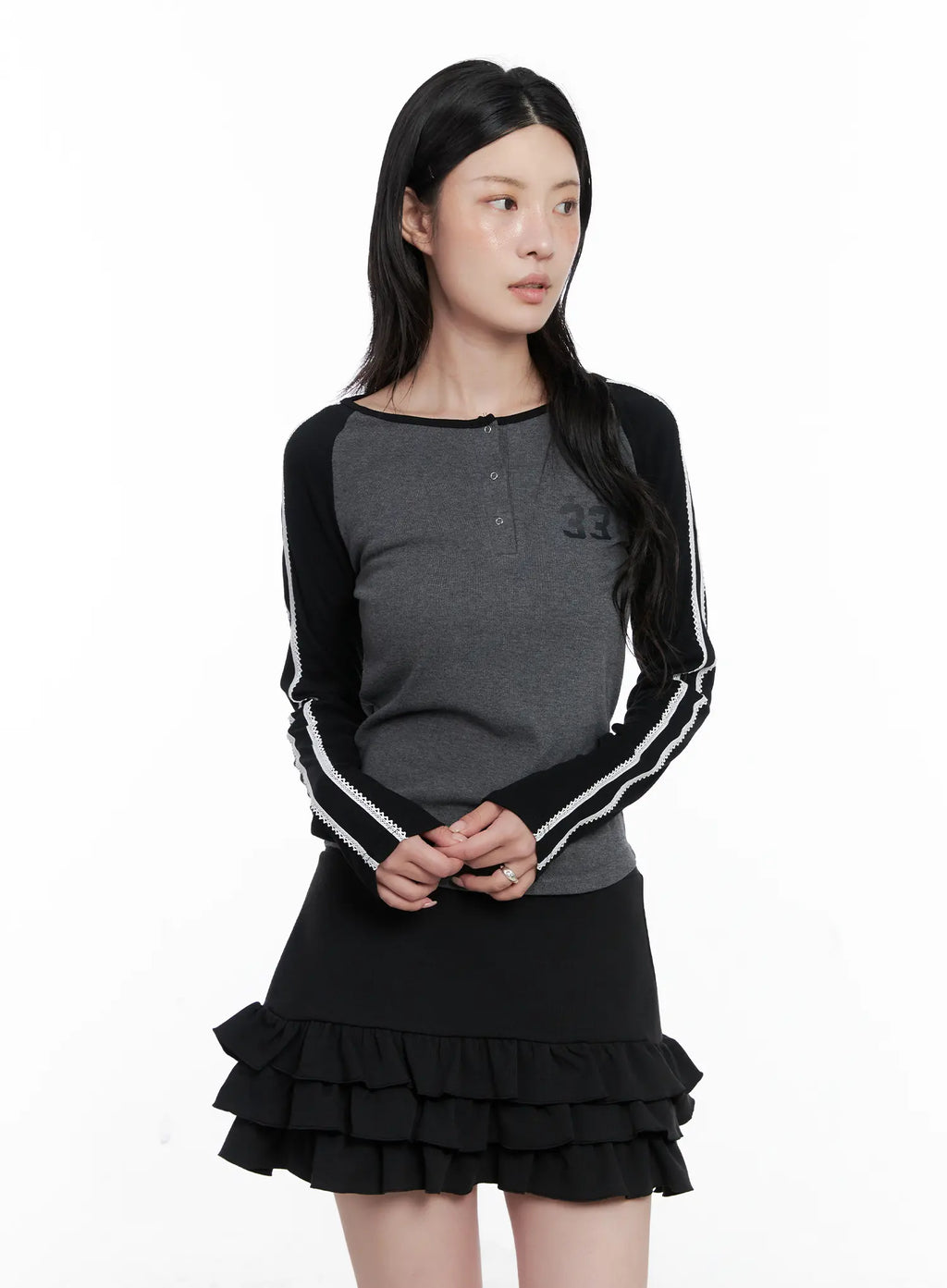 Two-Tone Lace Detail Top CS529