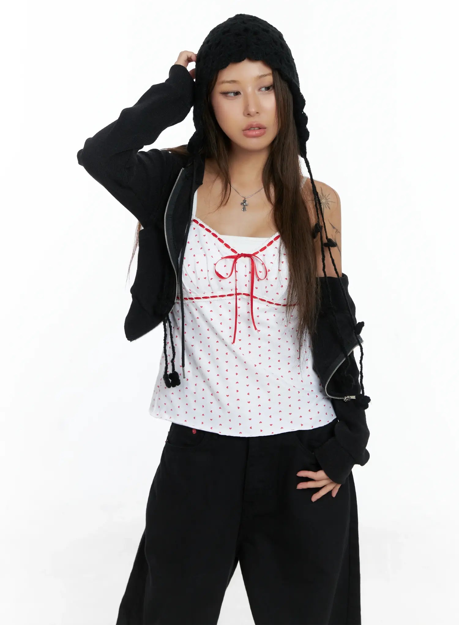 Cropped Knit Zip-Up Hoodie CS505