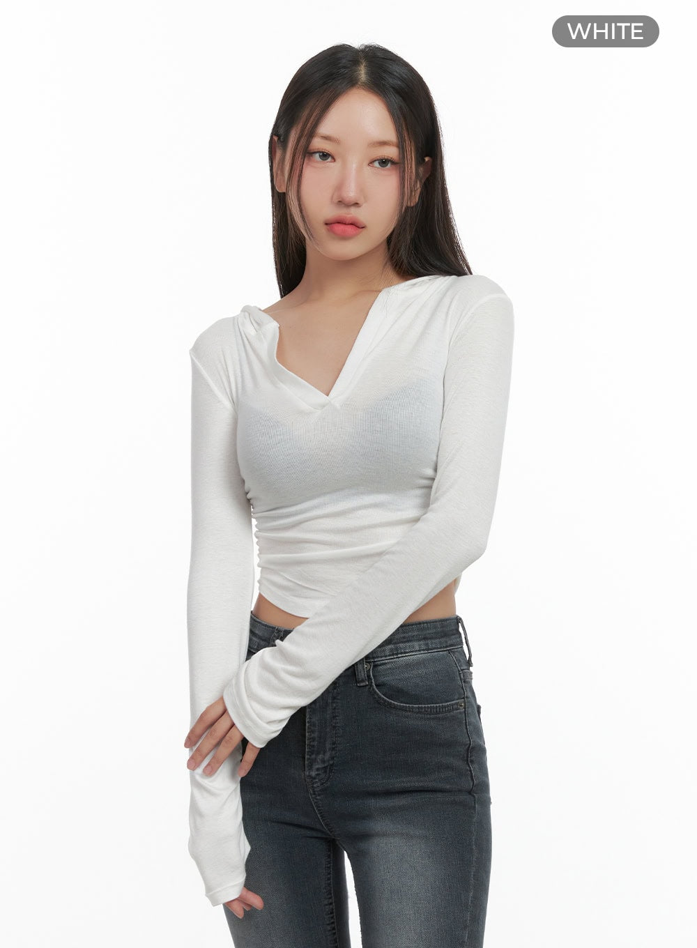 Classic Slim V-Neck Crop Top Hoodie CO402