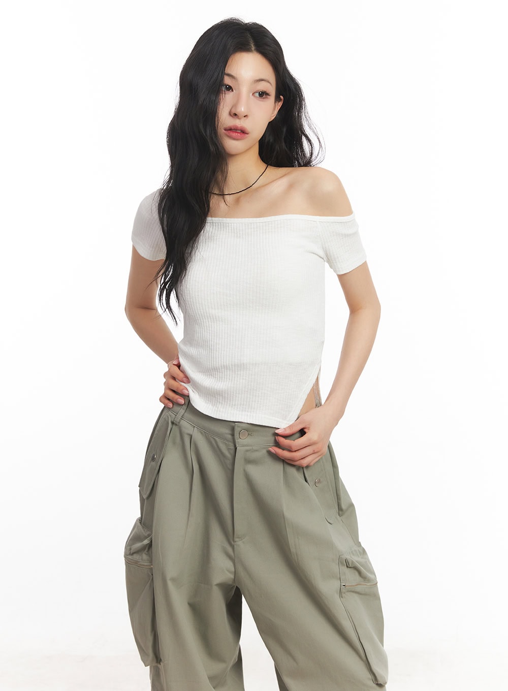 Cotton One-Shoulder Crop Top CA504