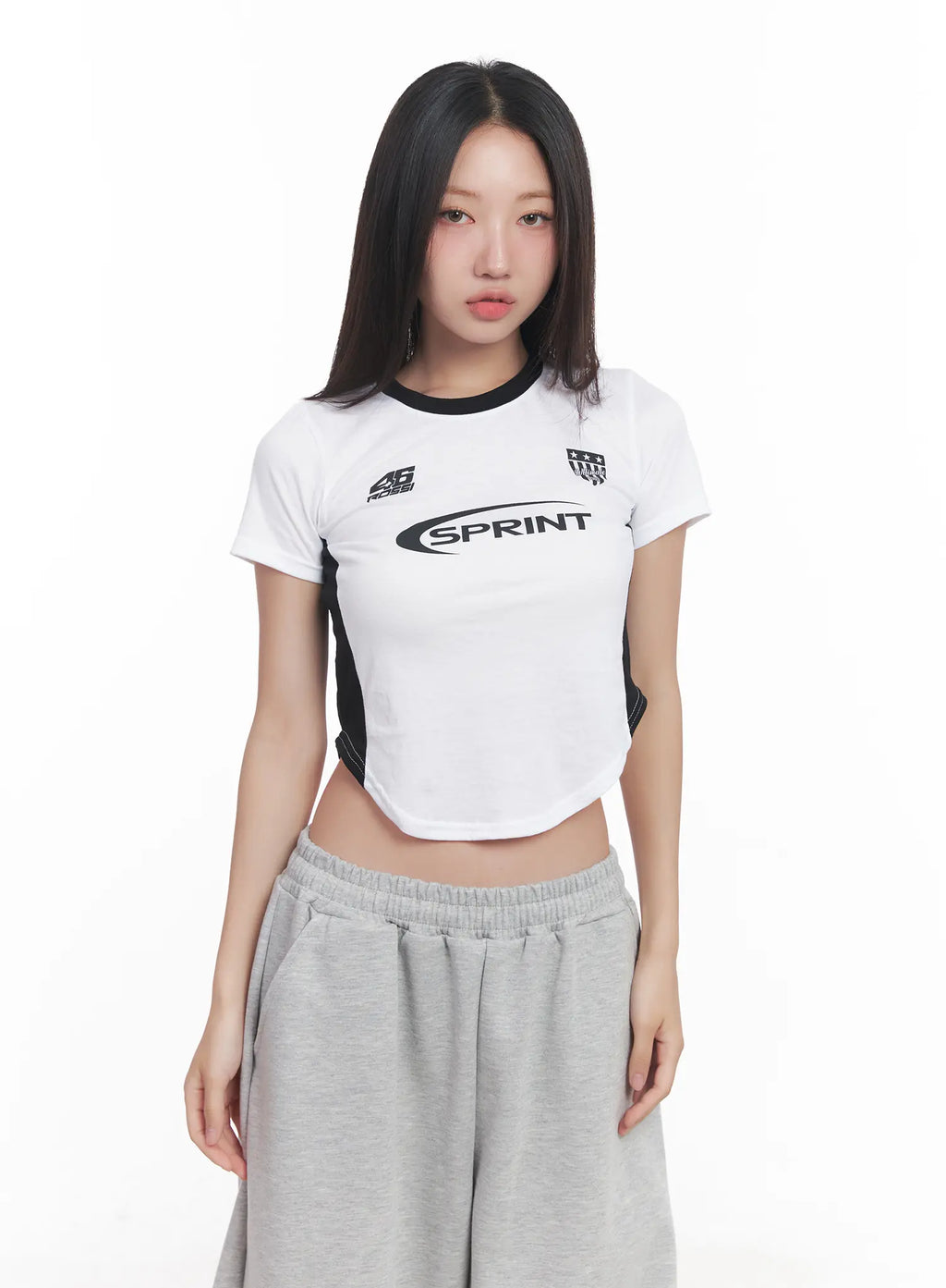 Two-Tone Graphic Crop Top CU517