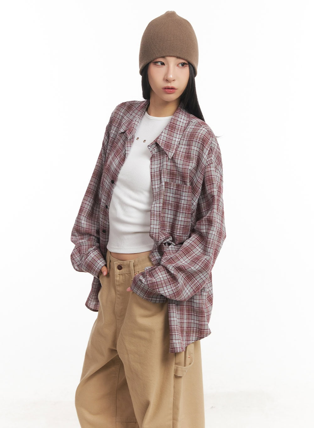 Oversize Checkered Collared Shirt CA504