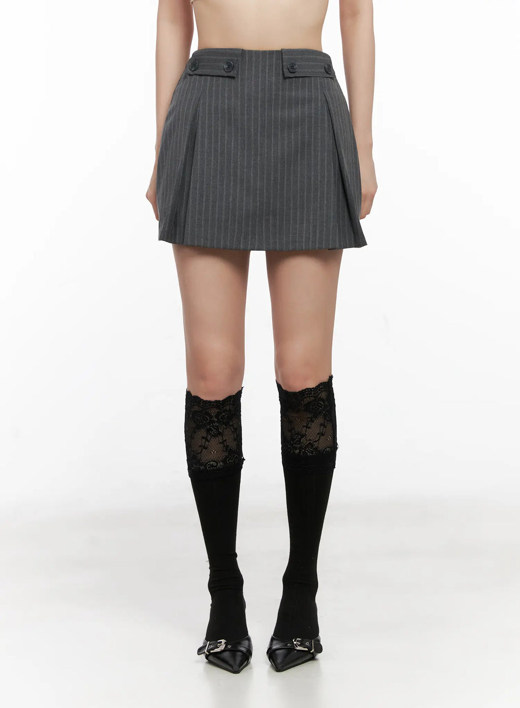 Striped Button Mini Skirt CG525