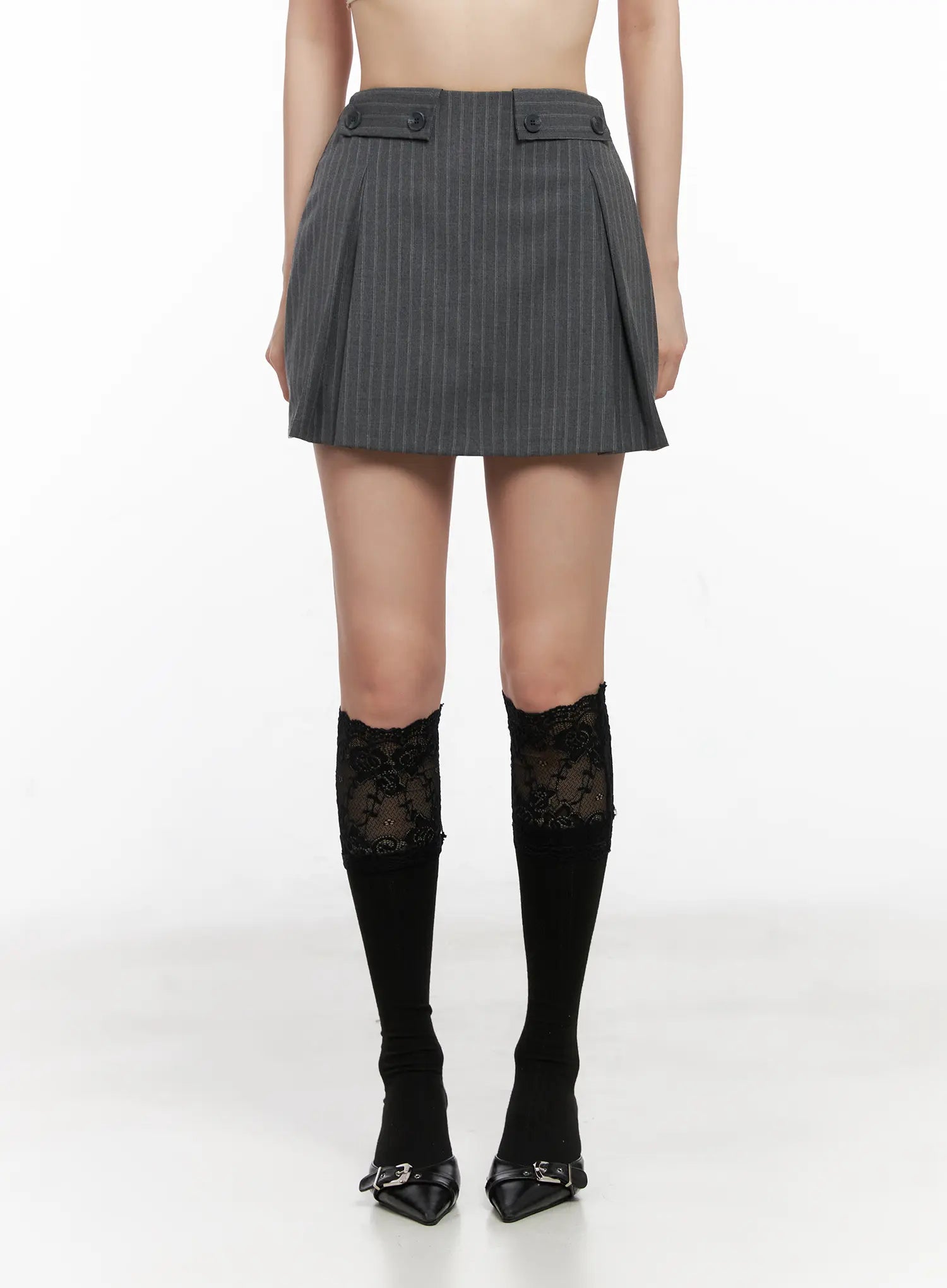Striped Button Mini Skirt CG525