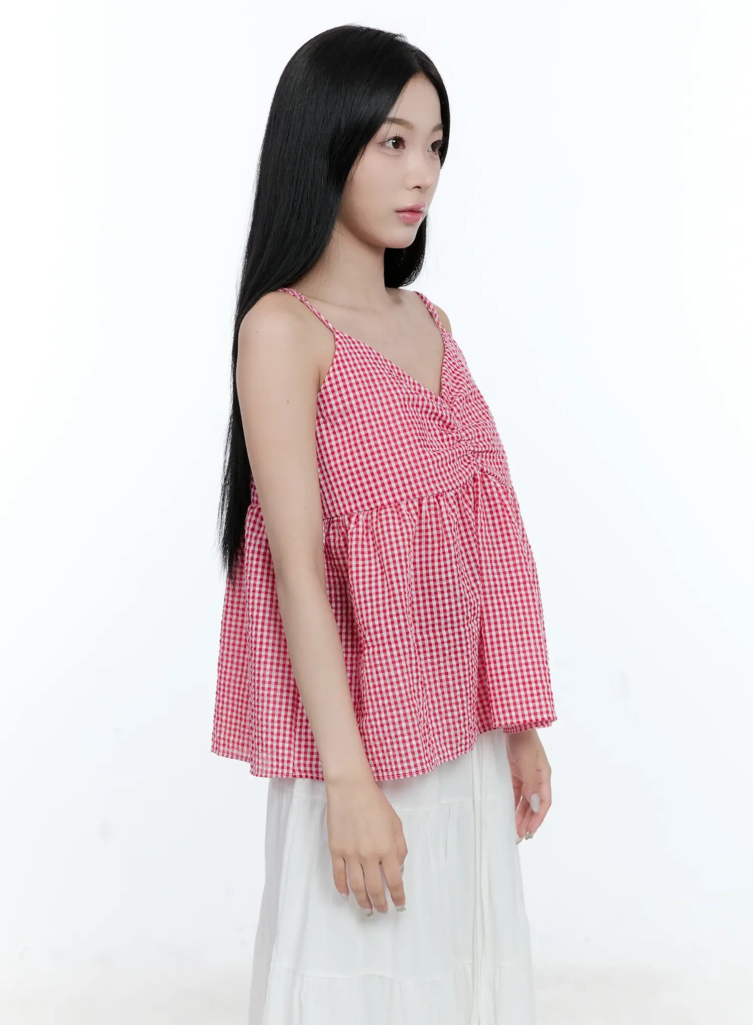 Gingham Shirred Strap Blouse CL530