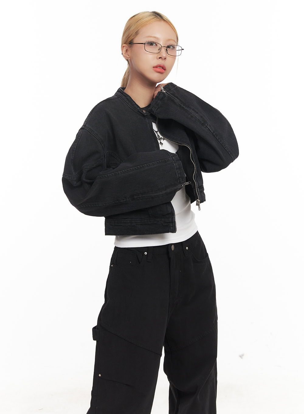 Denim Zip-Up Crop Jacket CM506