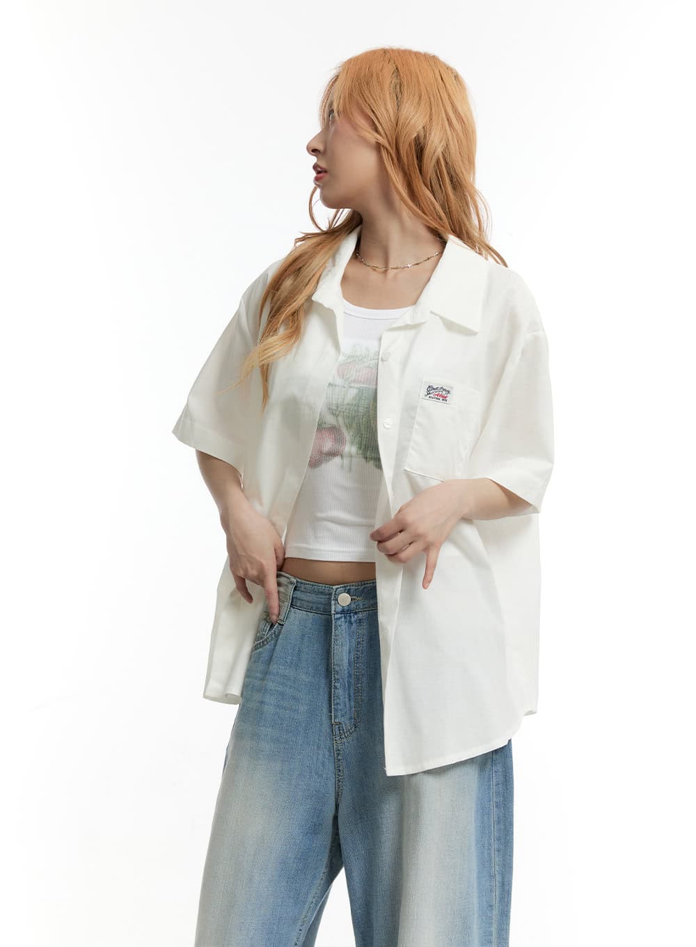 Oversized Collared Short Sleeve Shirt CY505