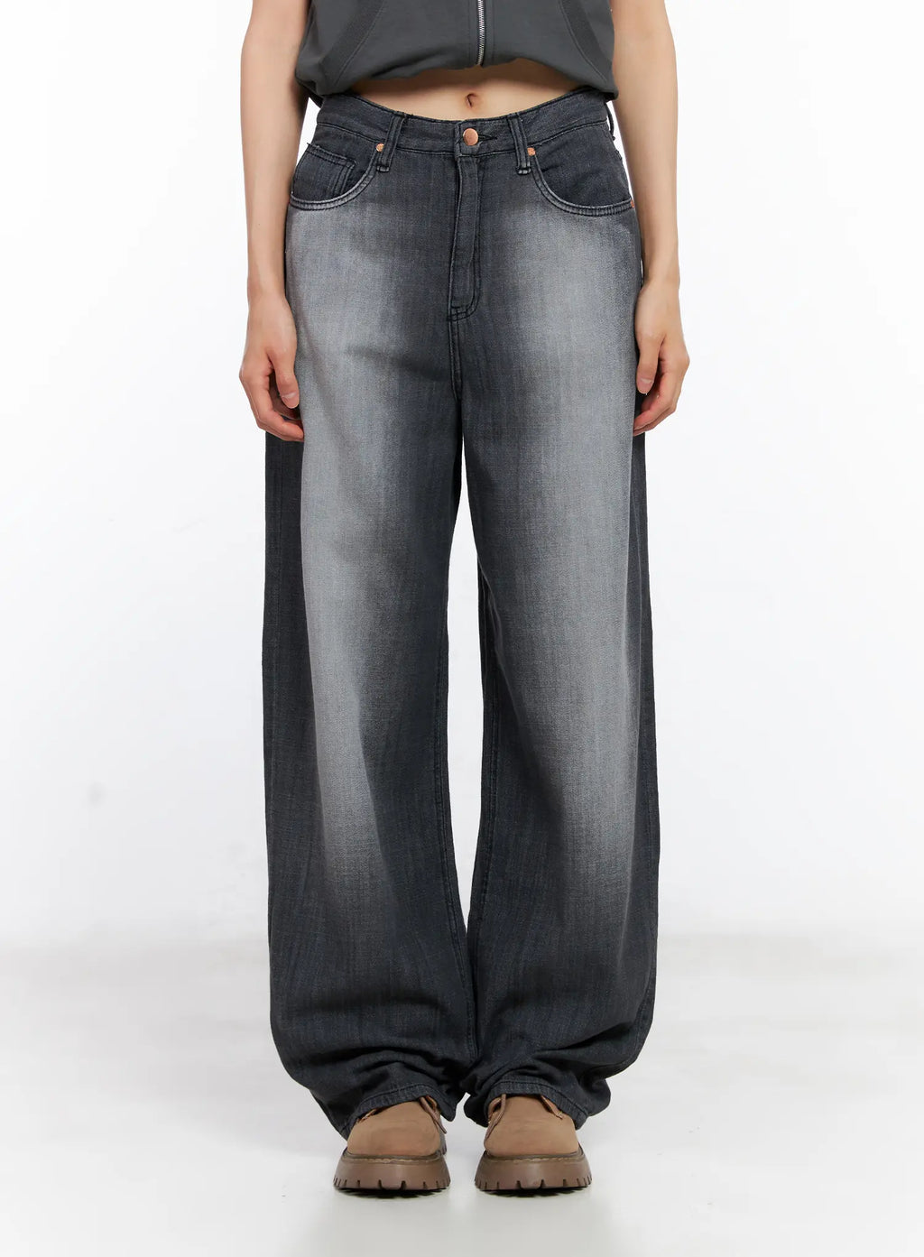 Bomi Washed Wide-Leg Denim Jeans CL529
