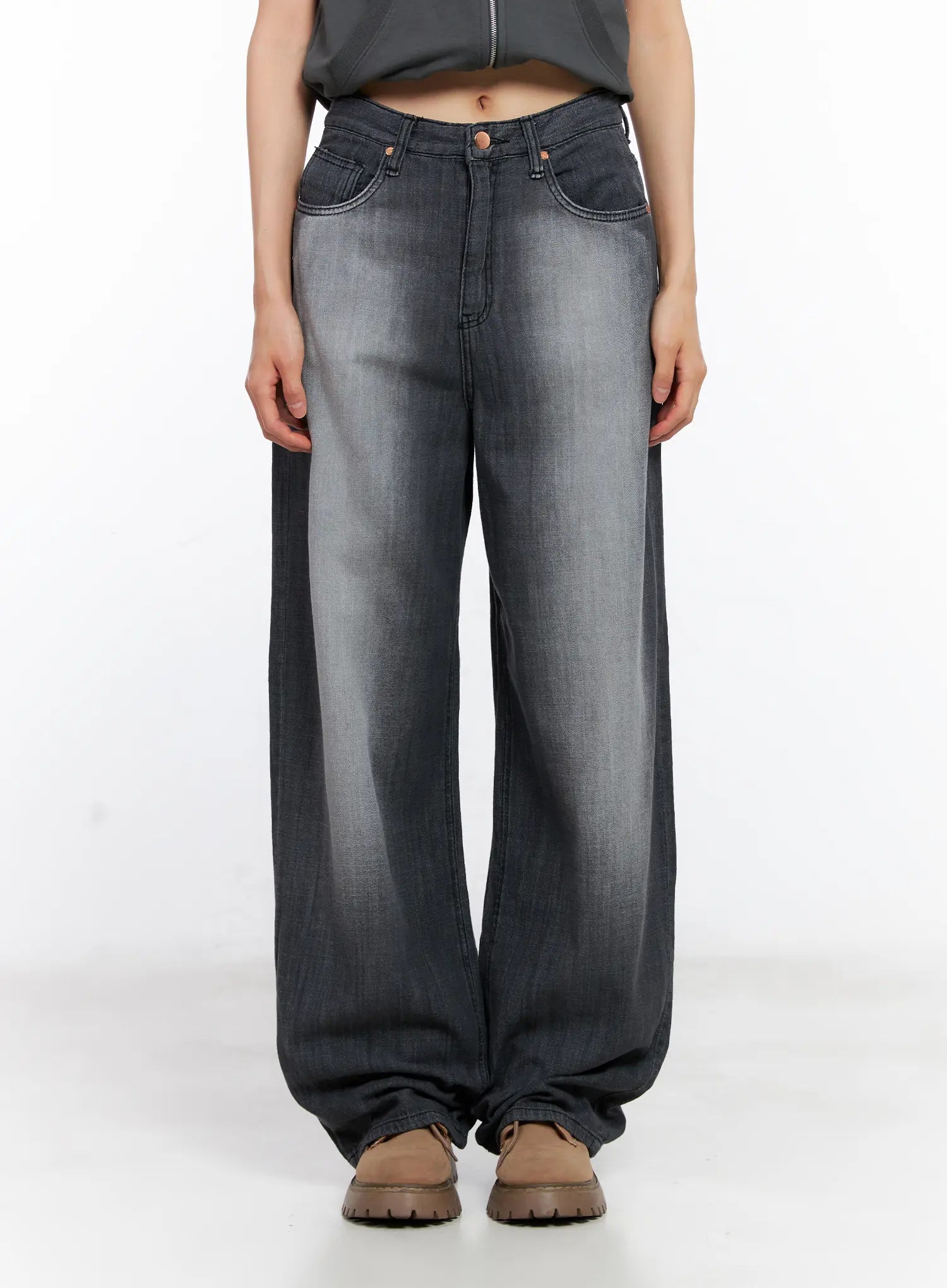 Bomi Washed Wide-Leg Denim Jeans CL529