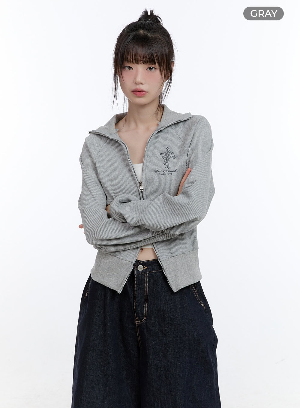 Cotton Two-Way Zip-Up Graphic Sweat Hoodie CG413