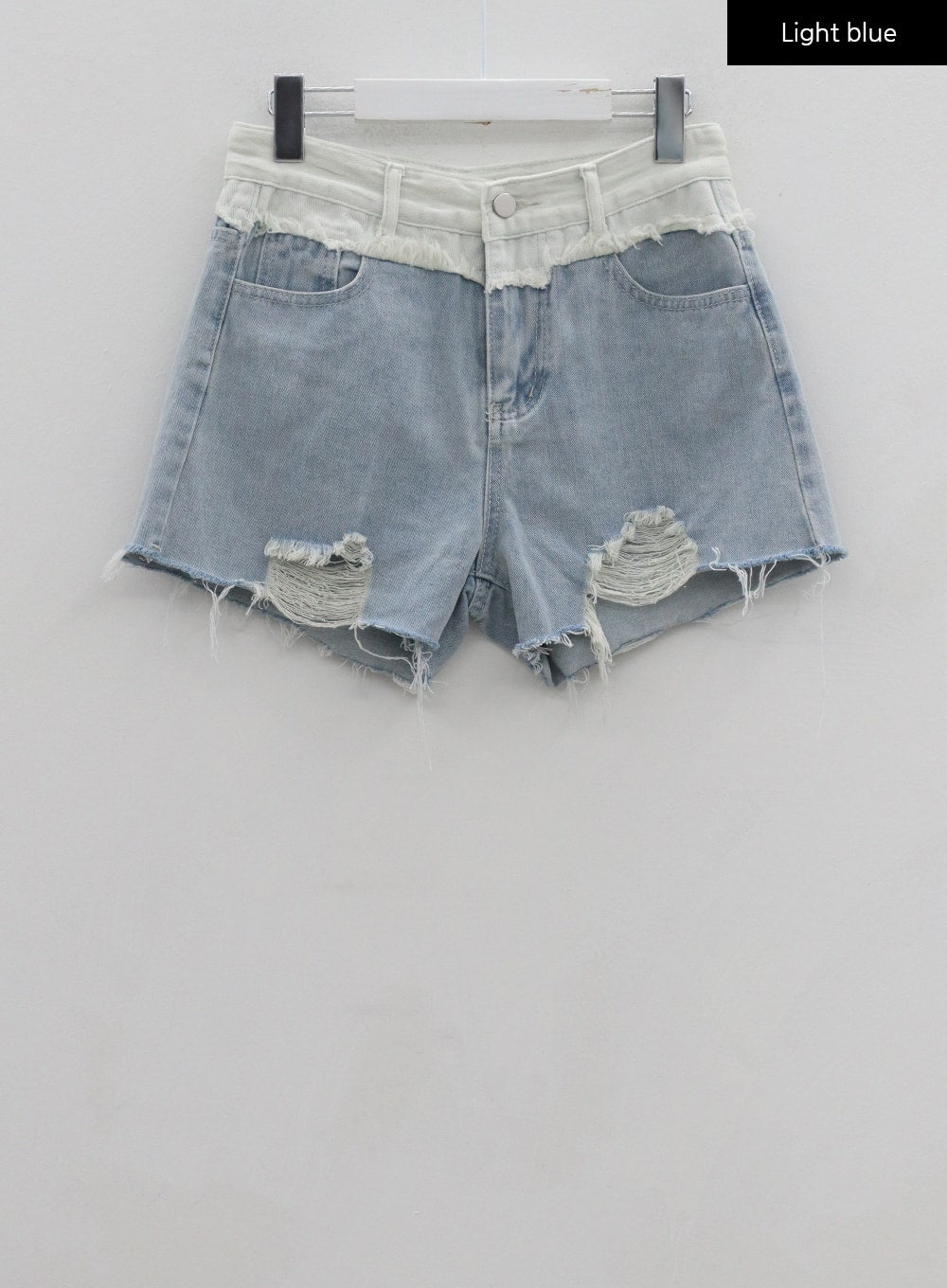 Two-Tone Distressed Denim Shorts BG12