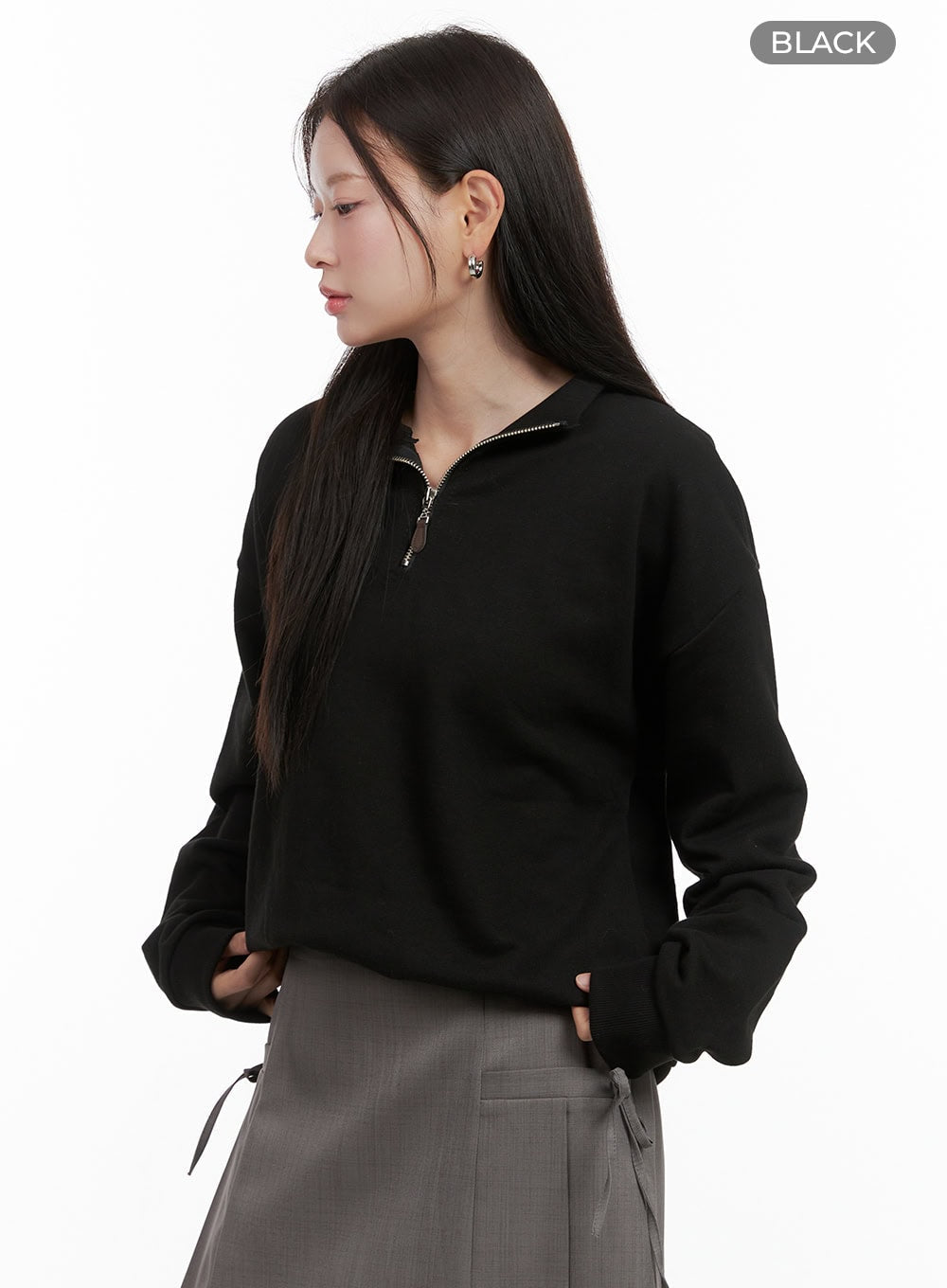 Half Zip-Up Solid Sweatshirt OG416