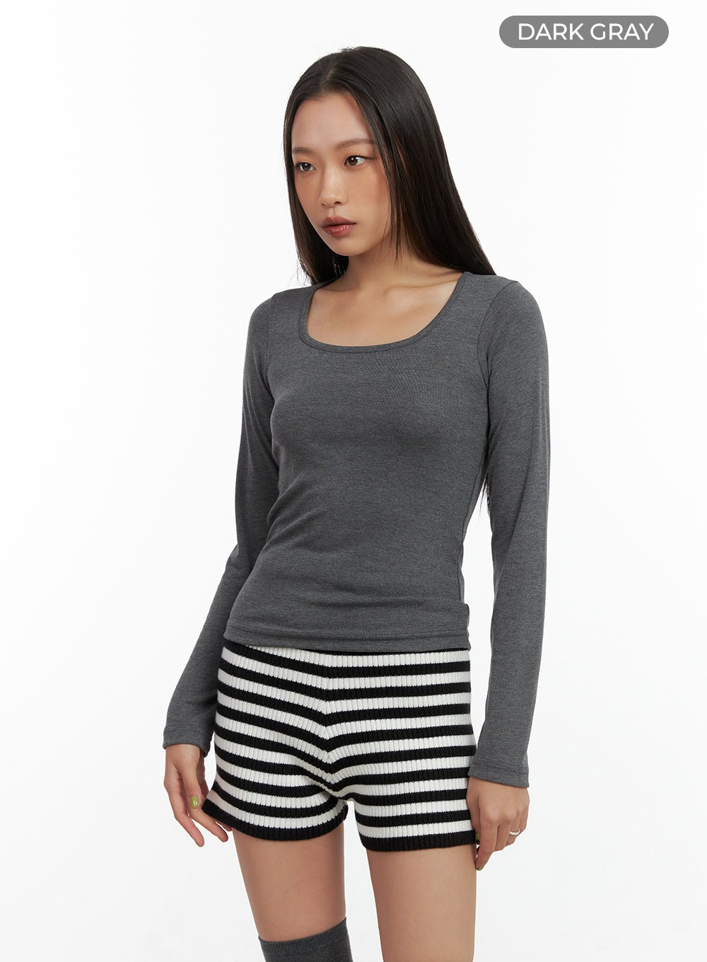 Solid Square-Neck Long-Sleeve Top CO424