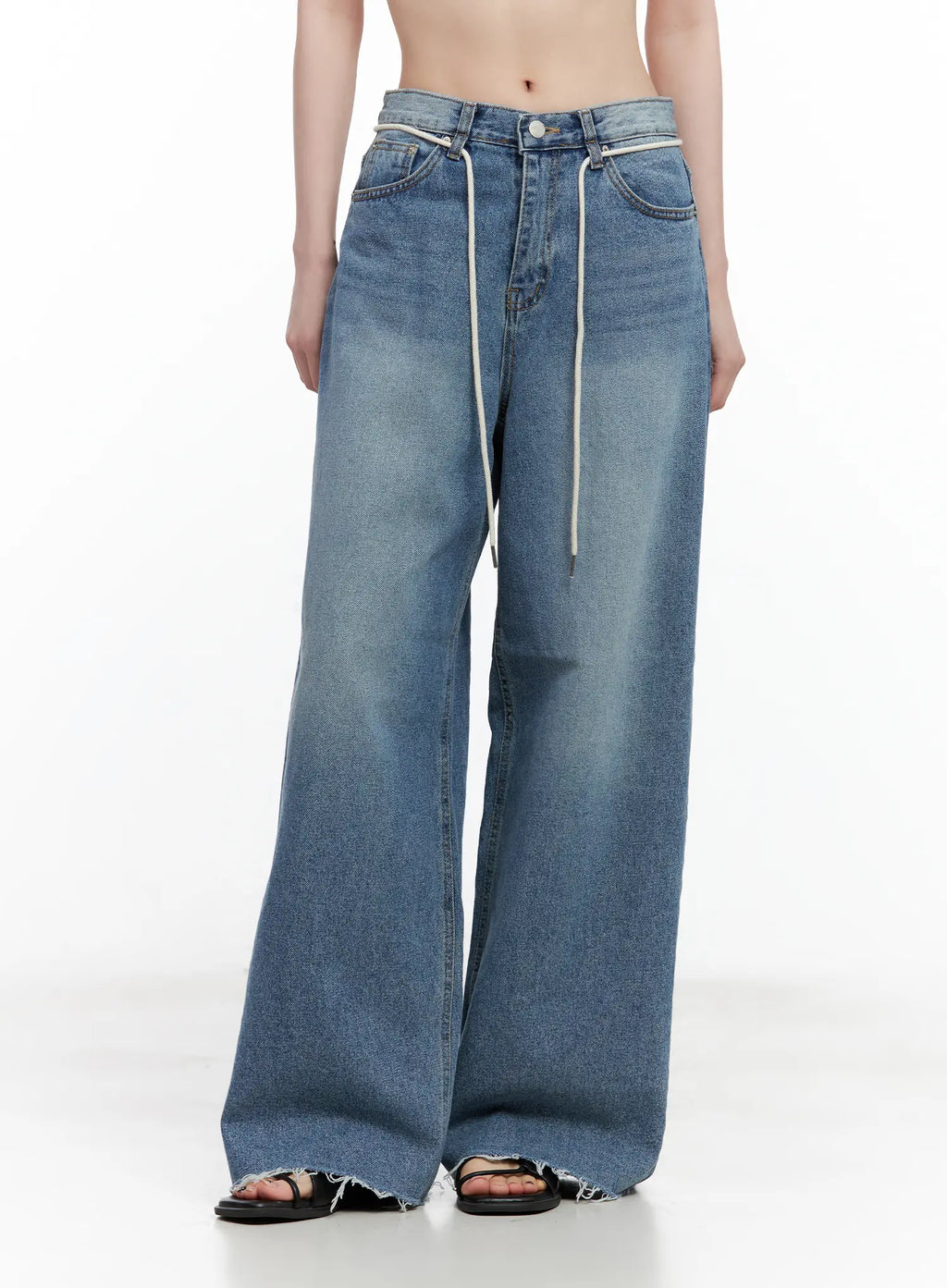 Chaeyoung Drawstring Washed Wide-Leg Jeans CU530