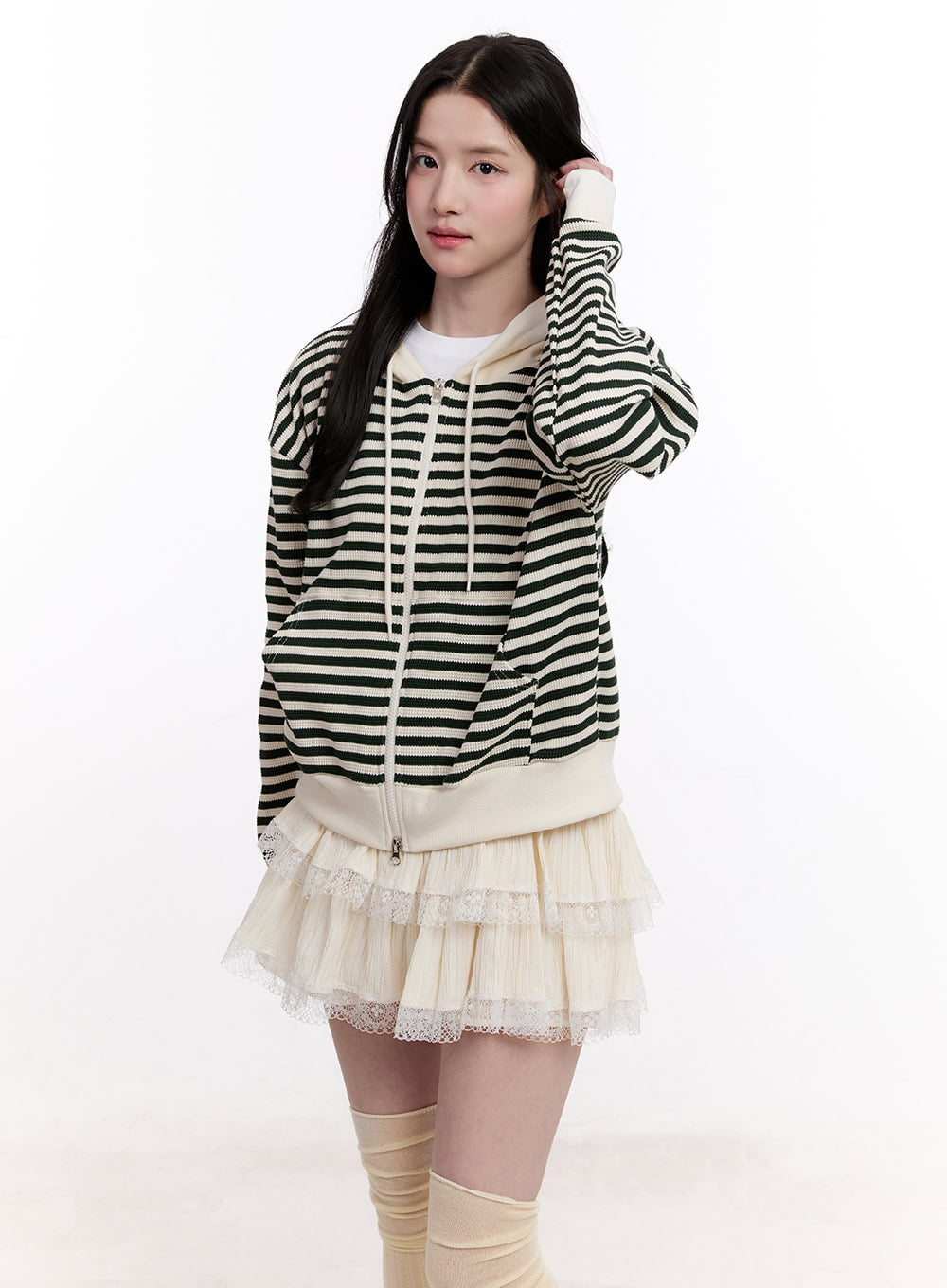 Stripe Zip-Up Hooded Knit Jacket CM527