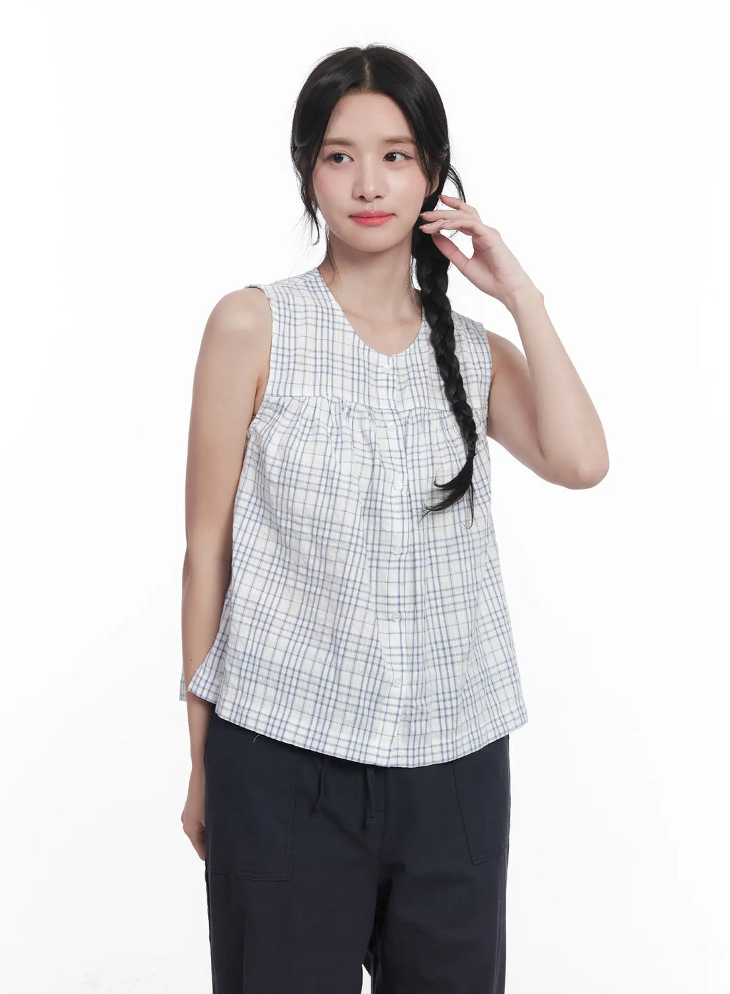 Plaid Sleeveless Blouse CU523