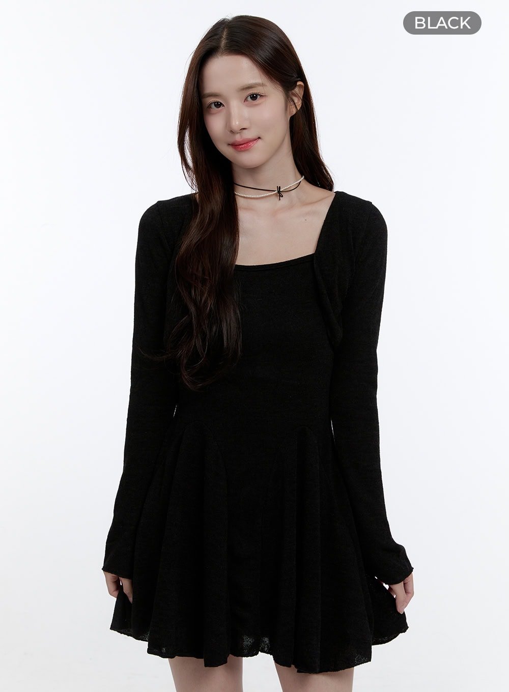 Solid Charm Mini Dress and Cardigan Set OO407