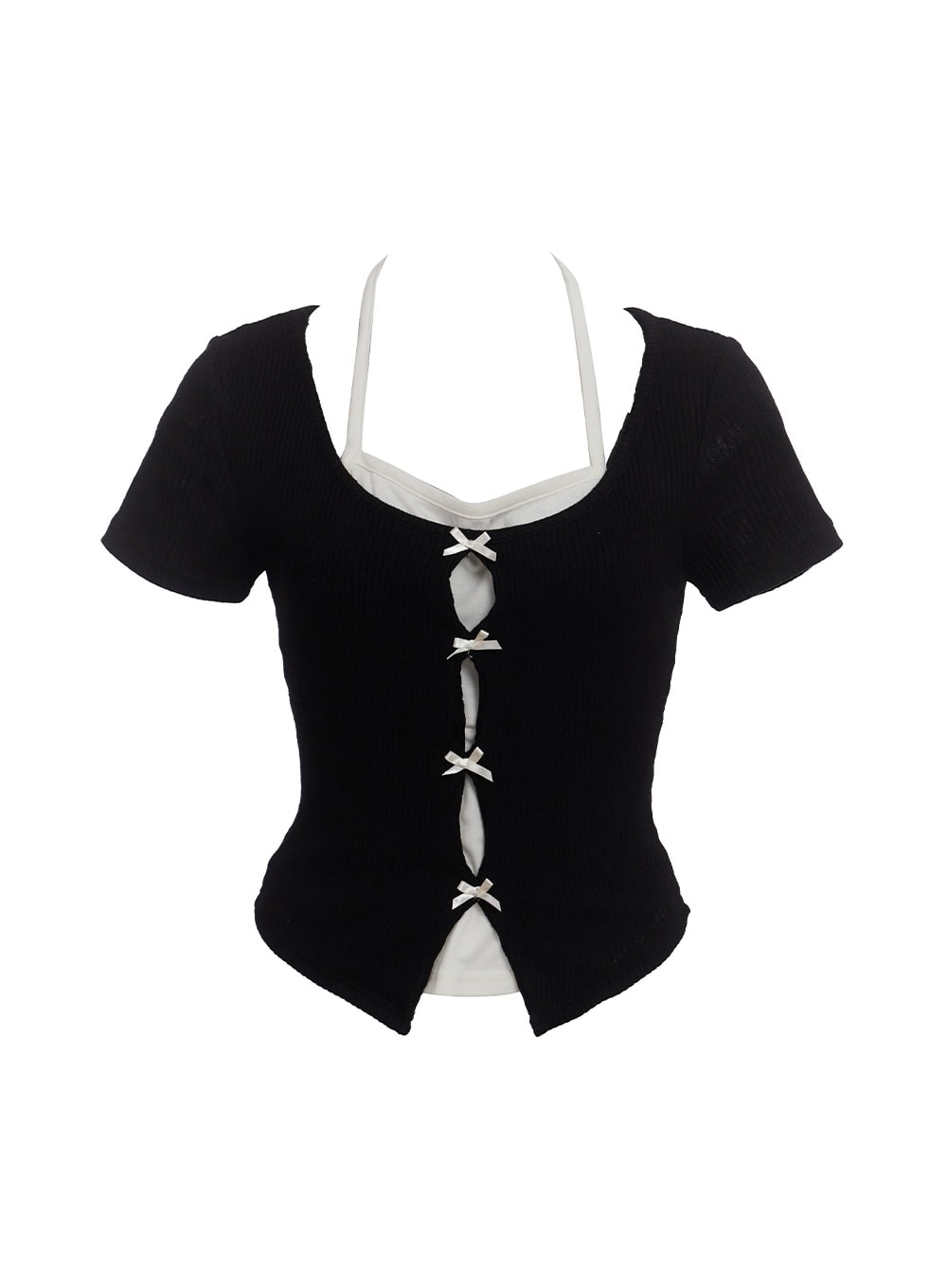 Ribbon Layered Short-Sleeve Cardigan CU520