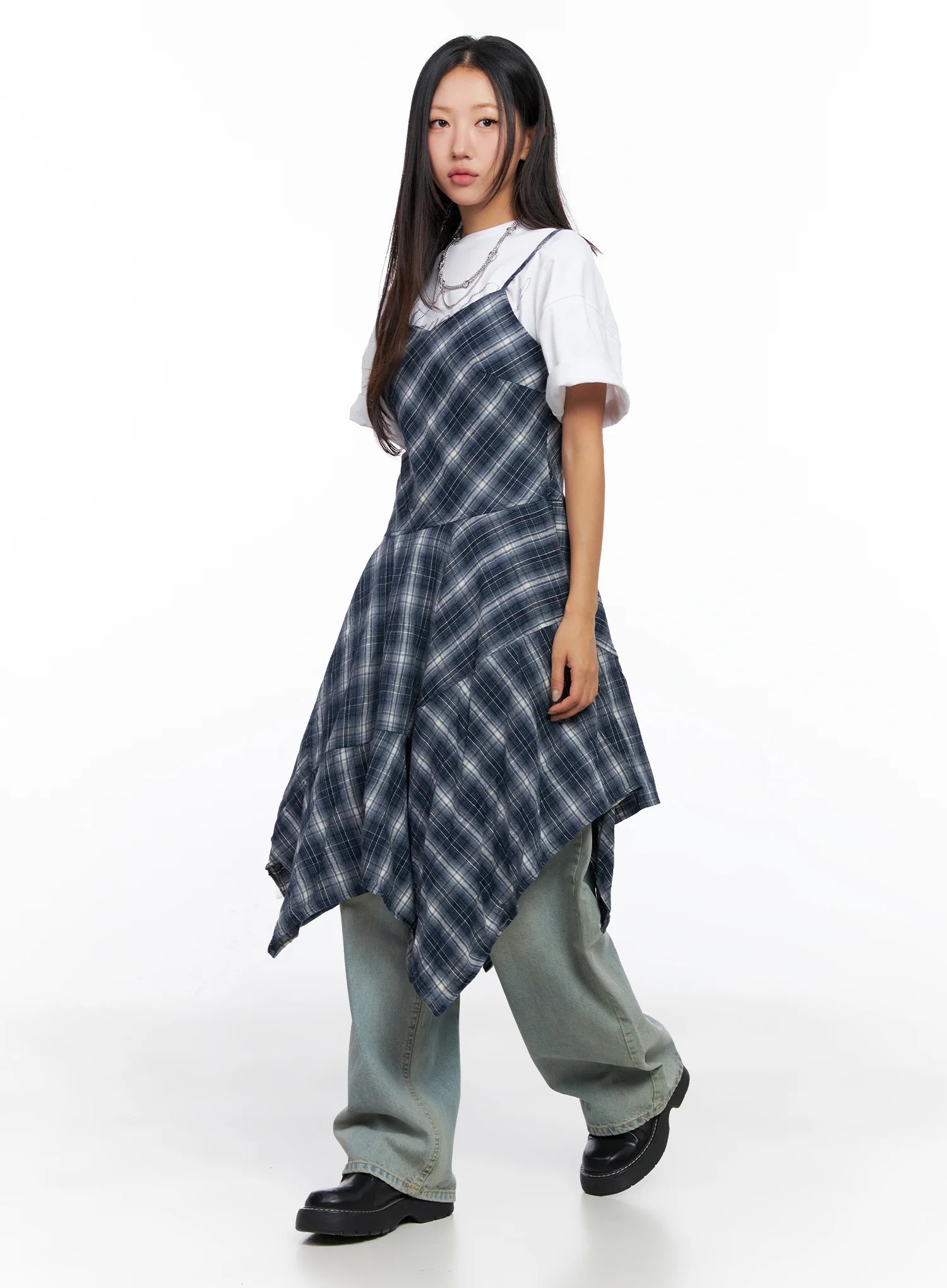 Asymmetrical Plaid Maxi Dress CO515