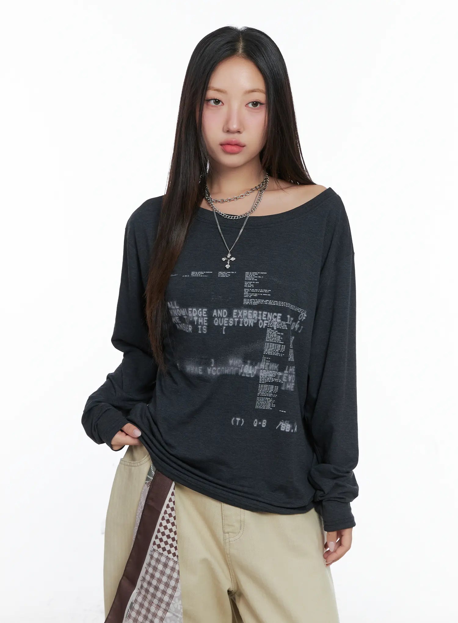 Cyber Graphic White Long Sleeve Tee CS503