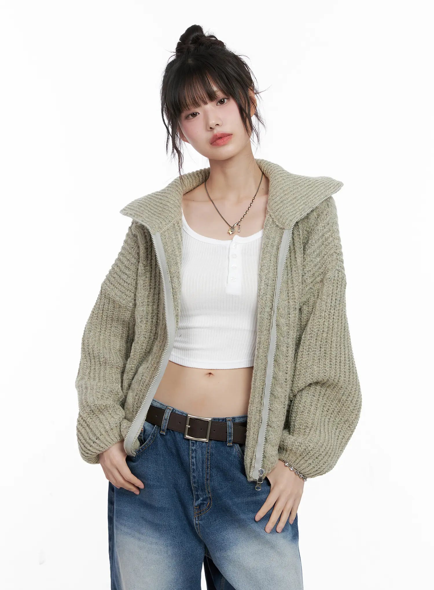 Cable Knit Zip-Up Sweater CG518