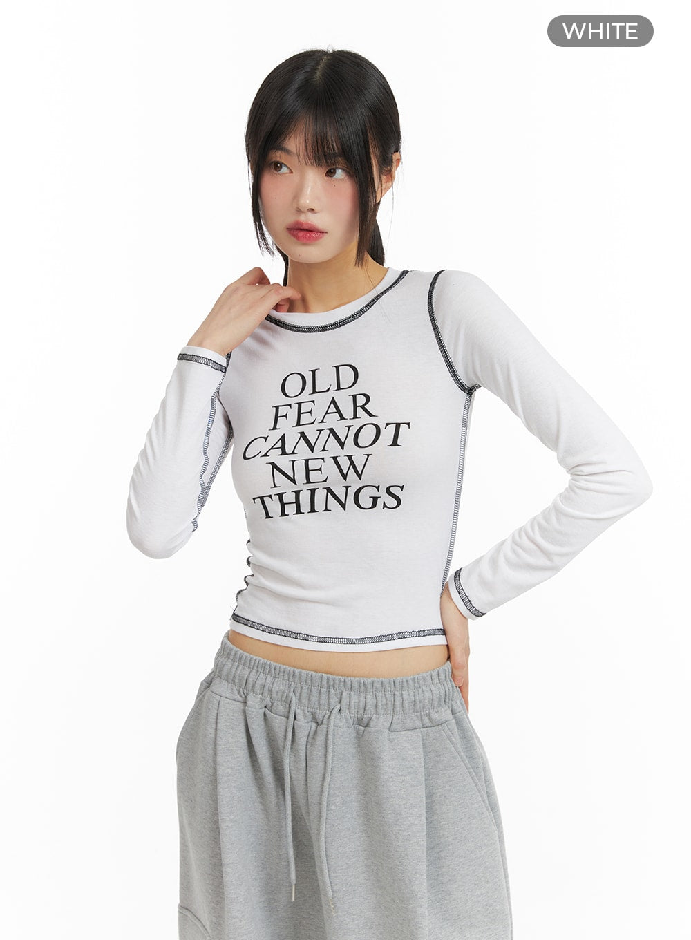 Stitched Crop Long Sleeve Top CF423