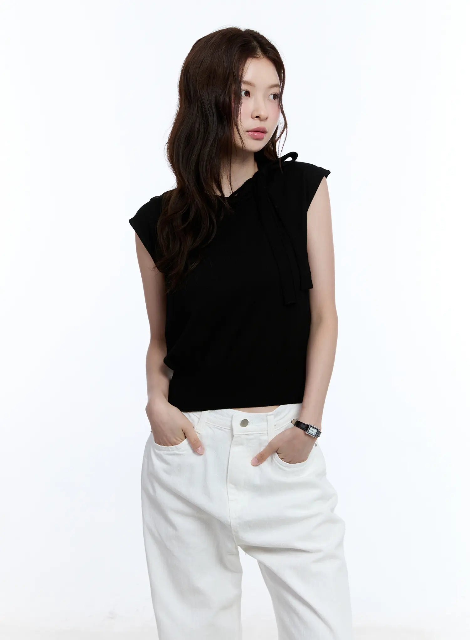 Ribbon Sleeveless Sweater CU513