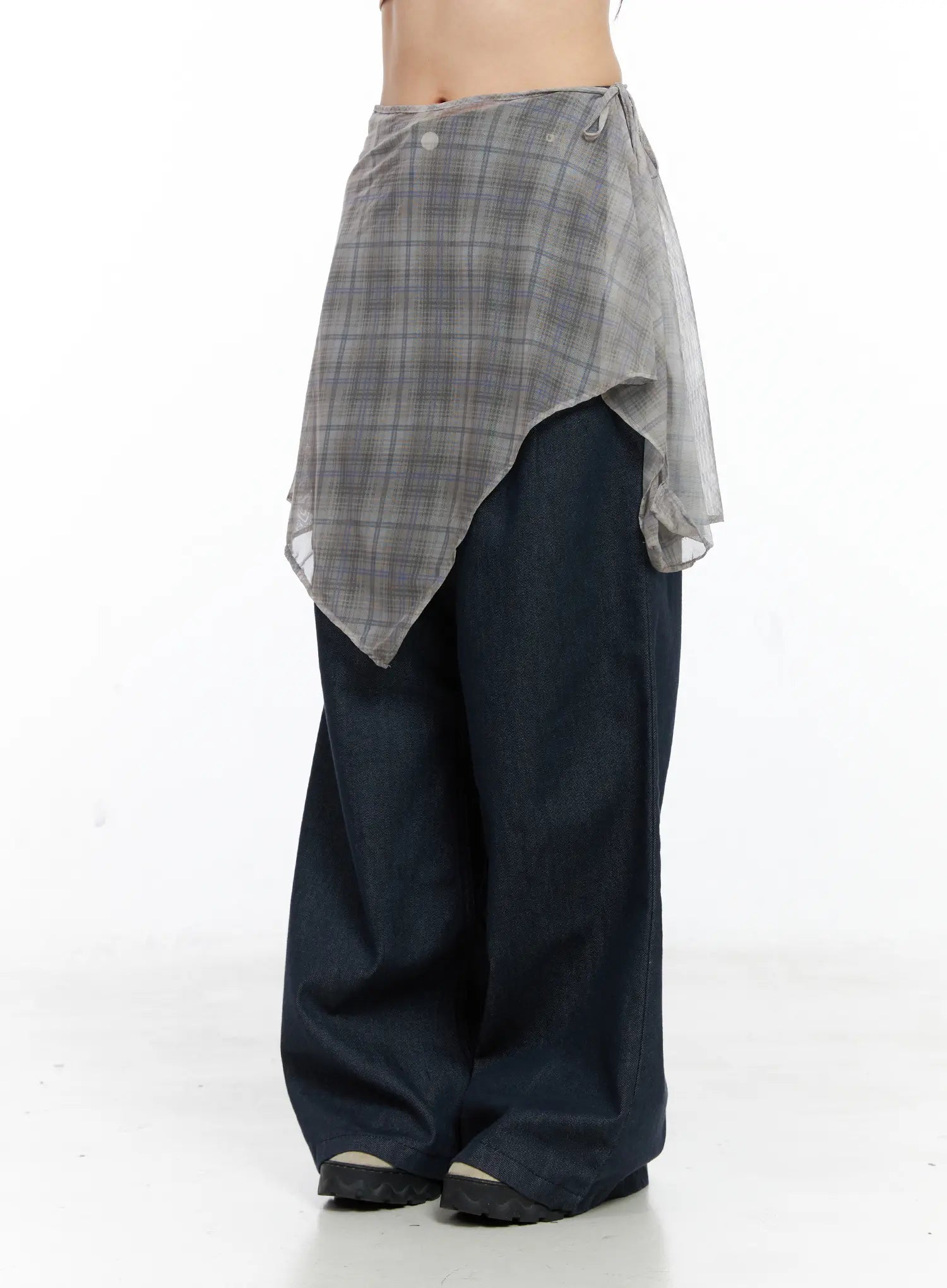 Layered Plaid Mesh Midi Skirt CS524