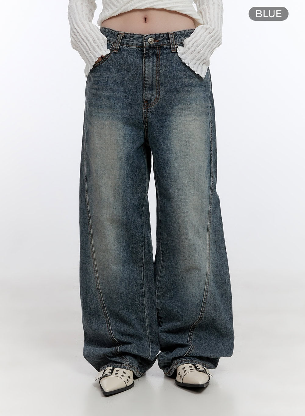 Lucia Stitched Denim Baggy Jeans CO418