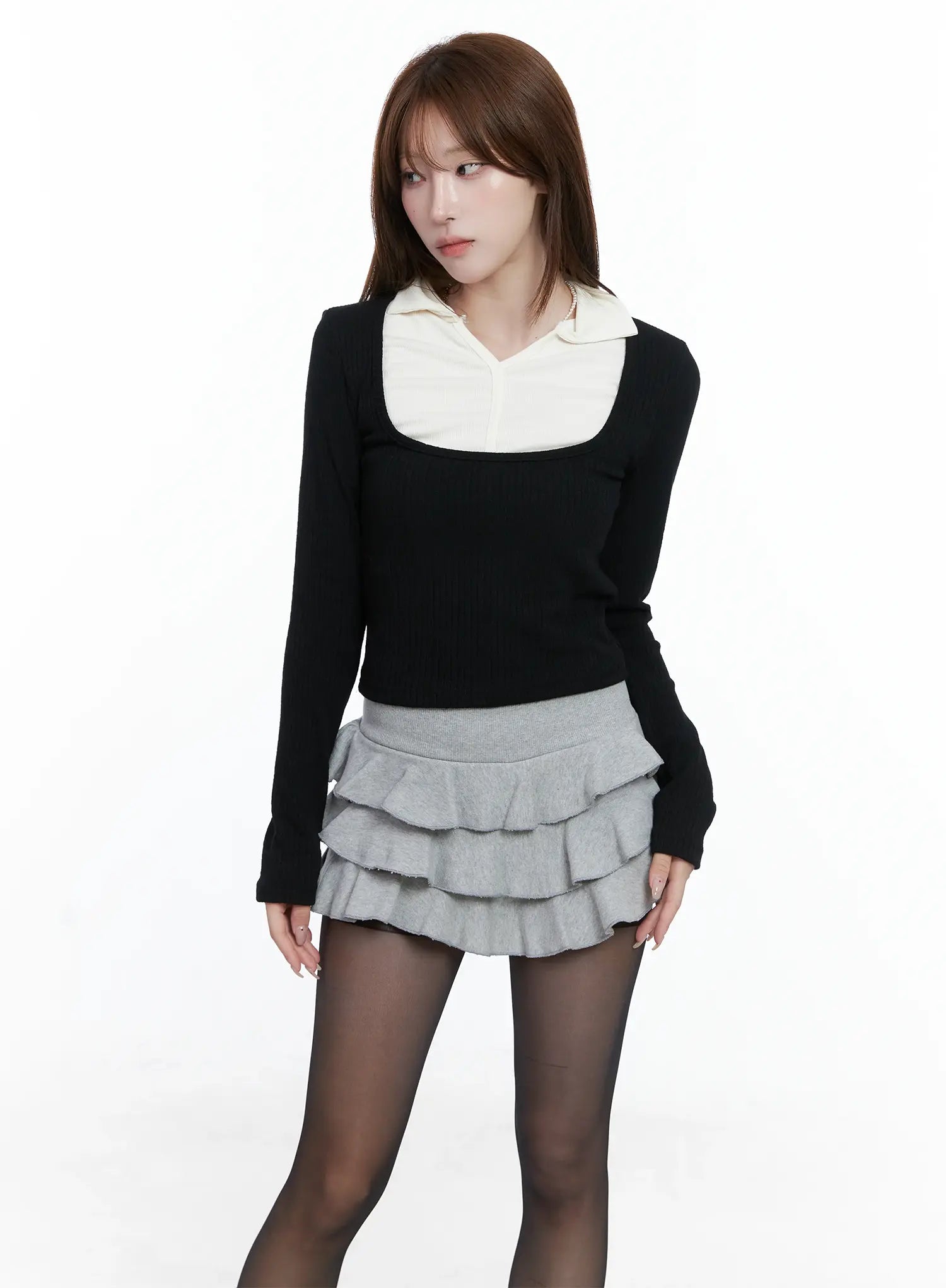 Layered Collared Knit Top CS501