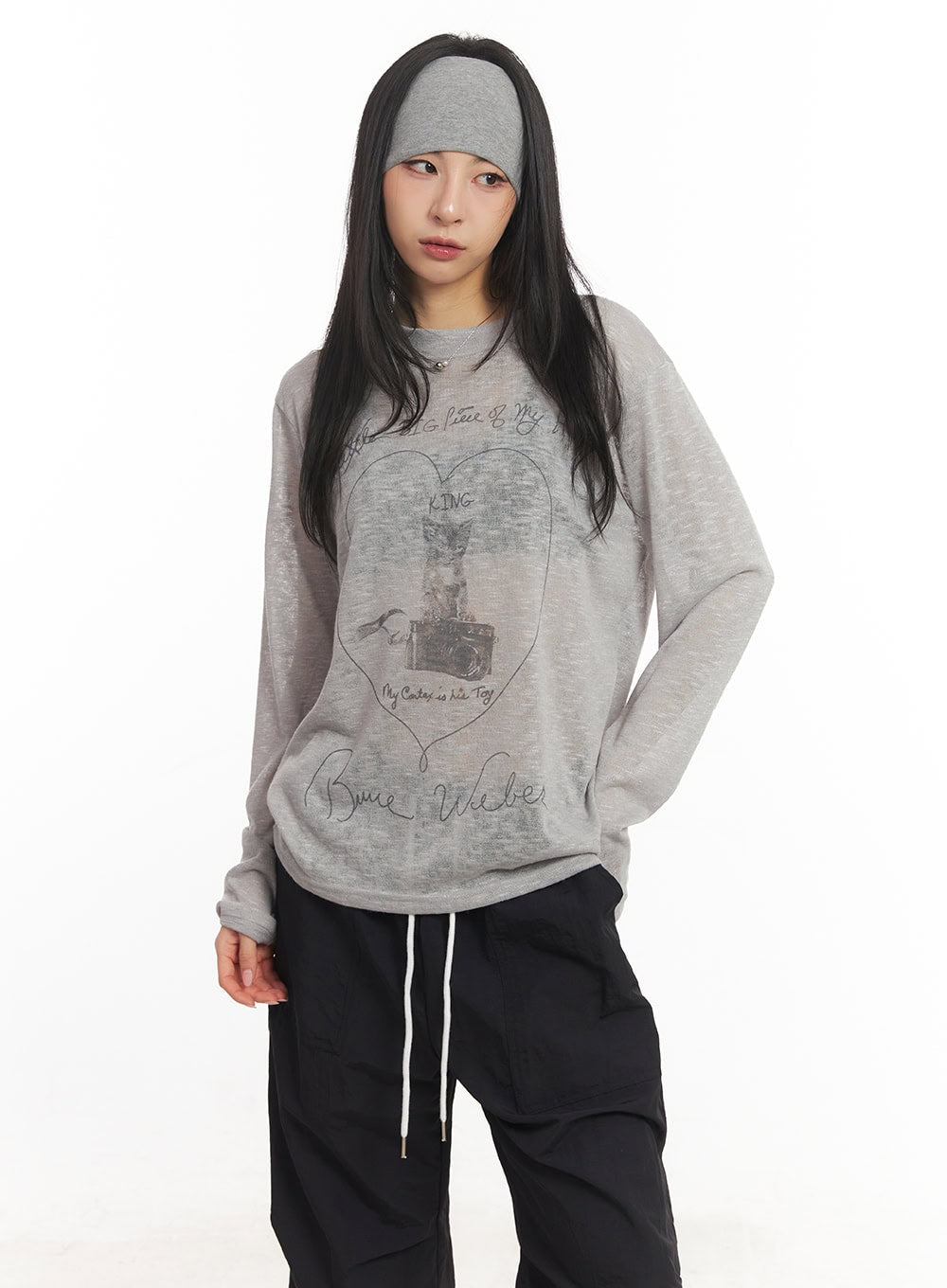 Sheer Art Graphic Long-Sleeve Top CA504