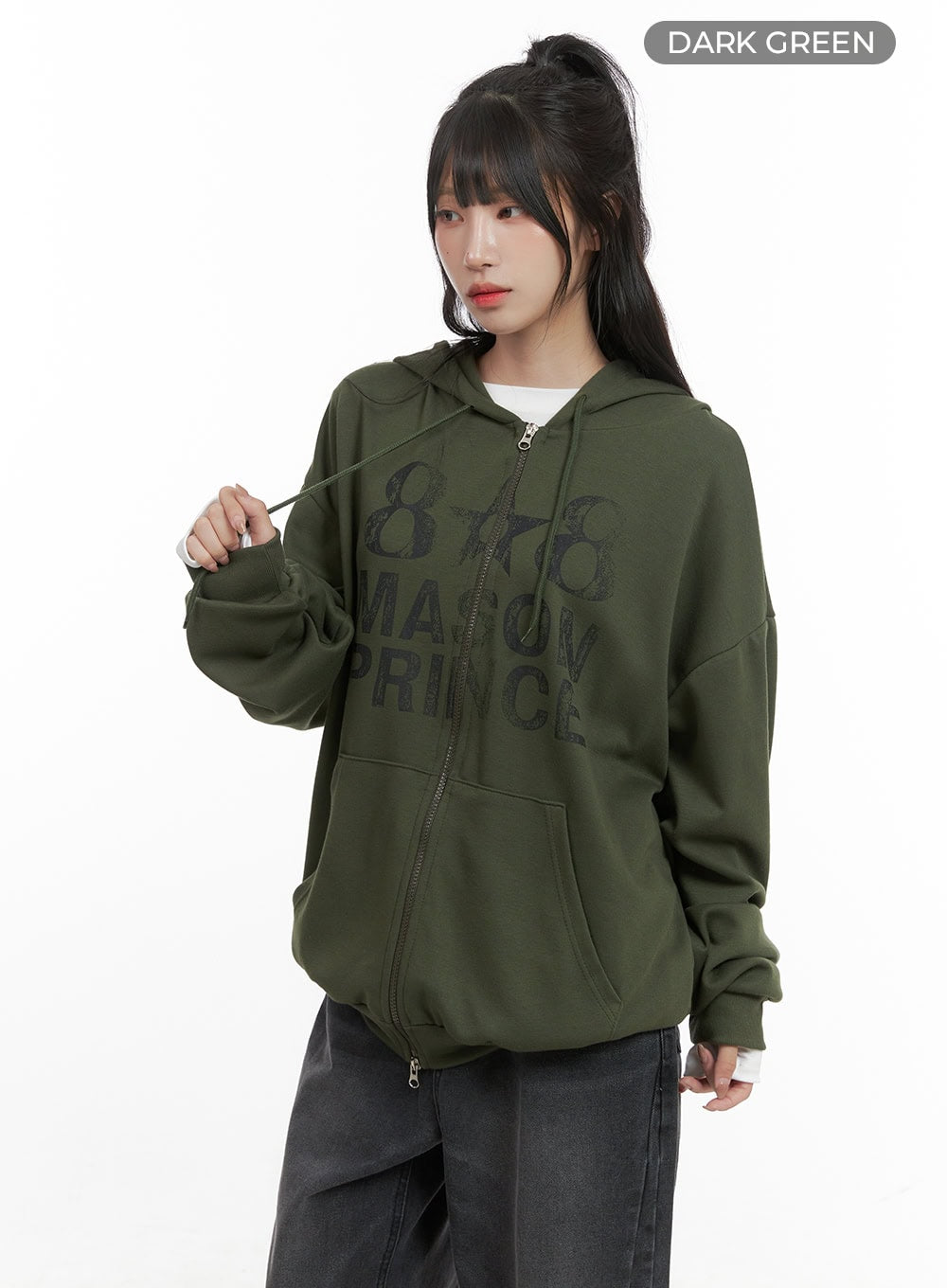 Oversized Lettering Zip-Up Sweat Hoodie CG421