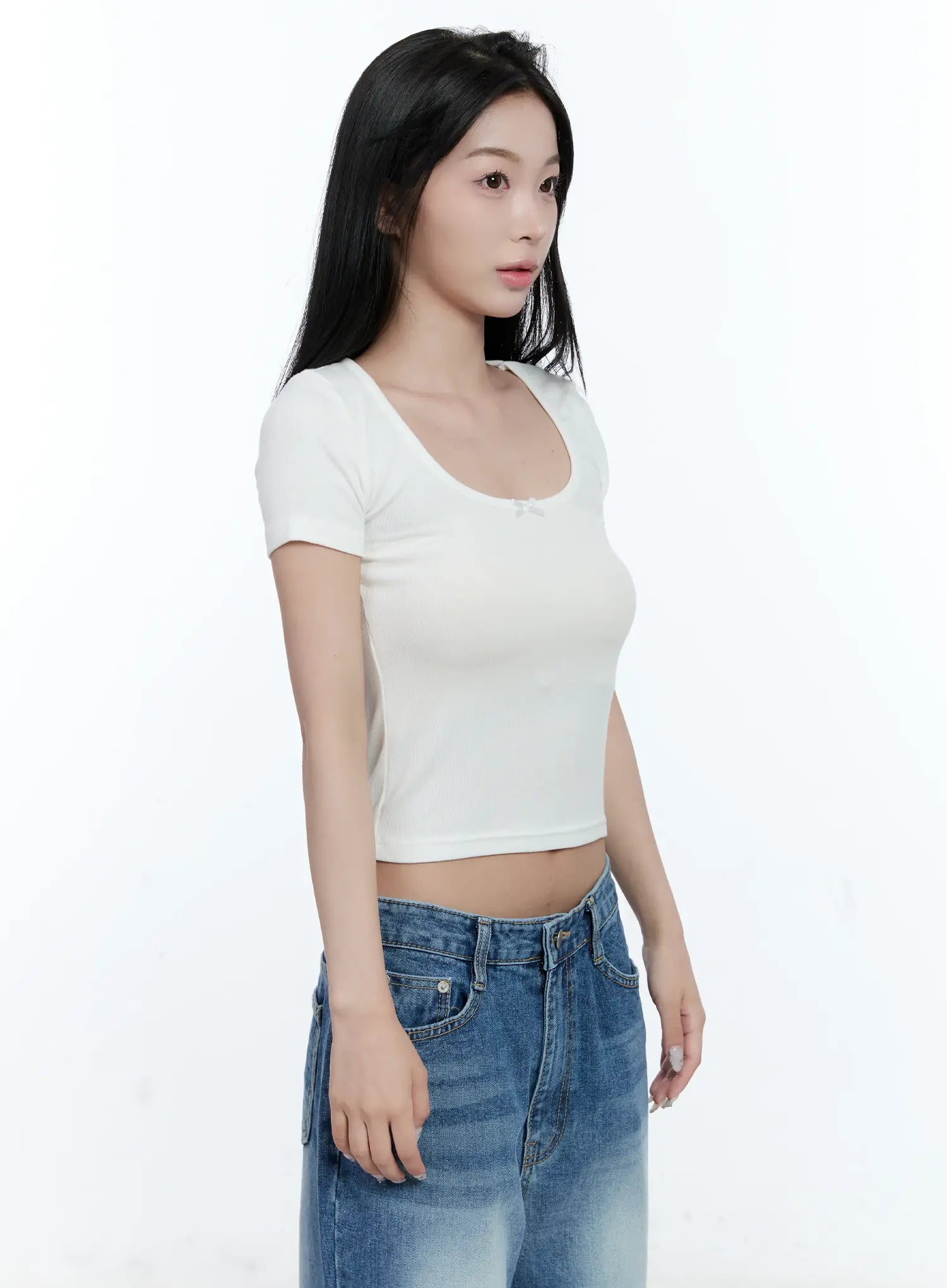 Ribbed U-Neck Crop Tee CL530