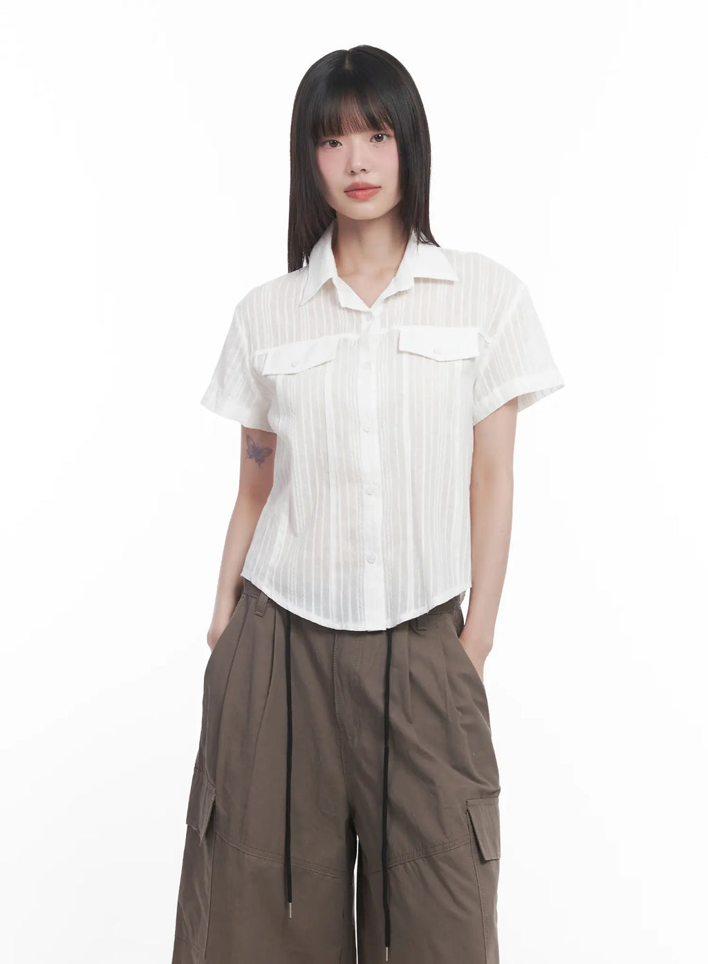 Collared Buttoned Short-Sleeve Shirt CU518